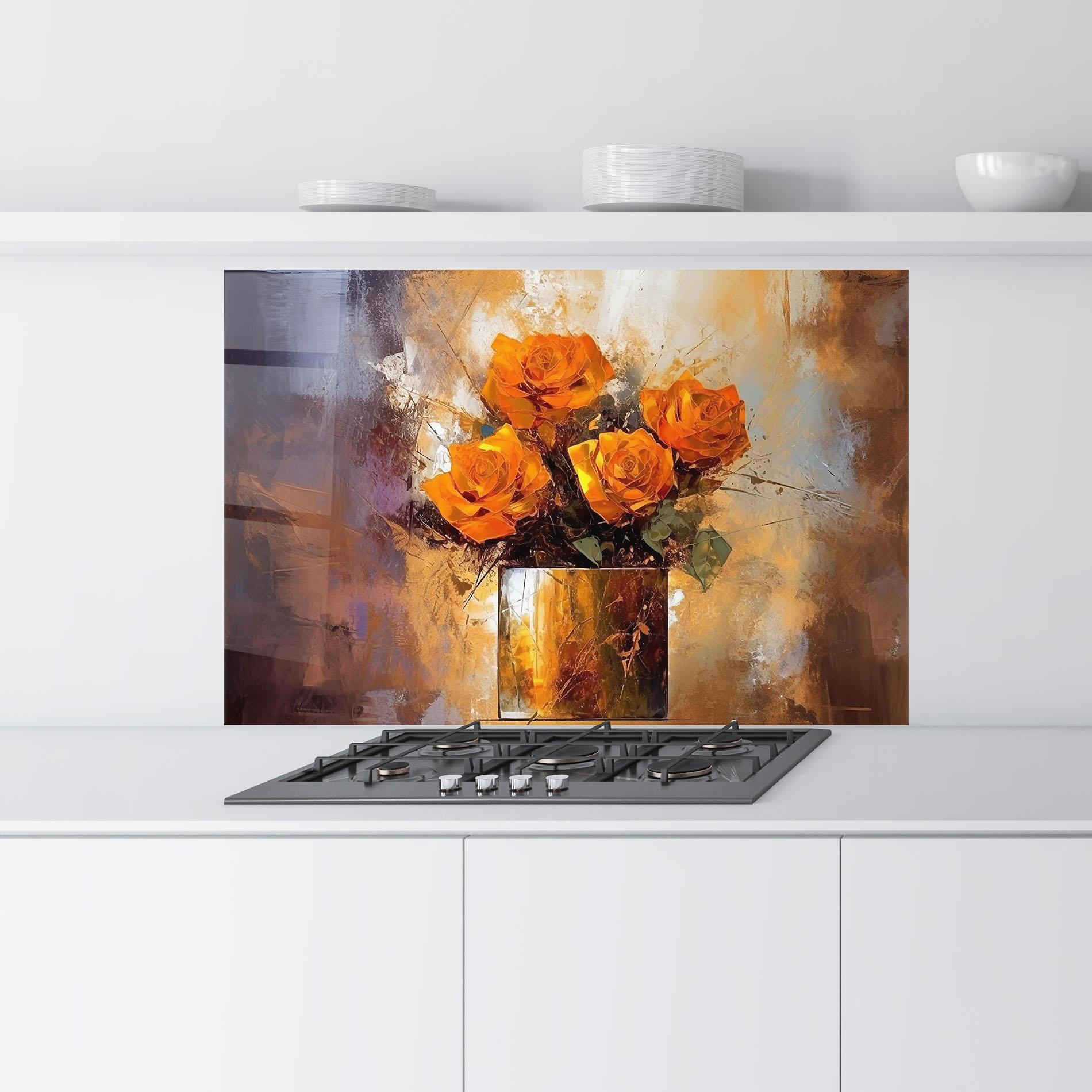 Küchenrückwand Glas Vase Orange Rose mockup 9