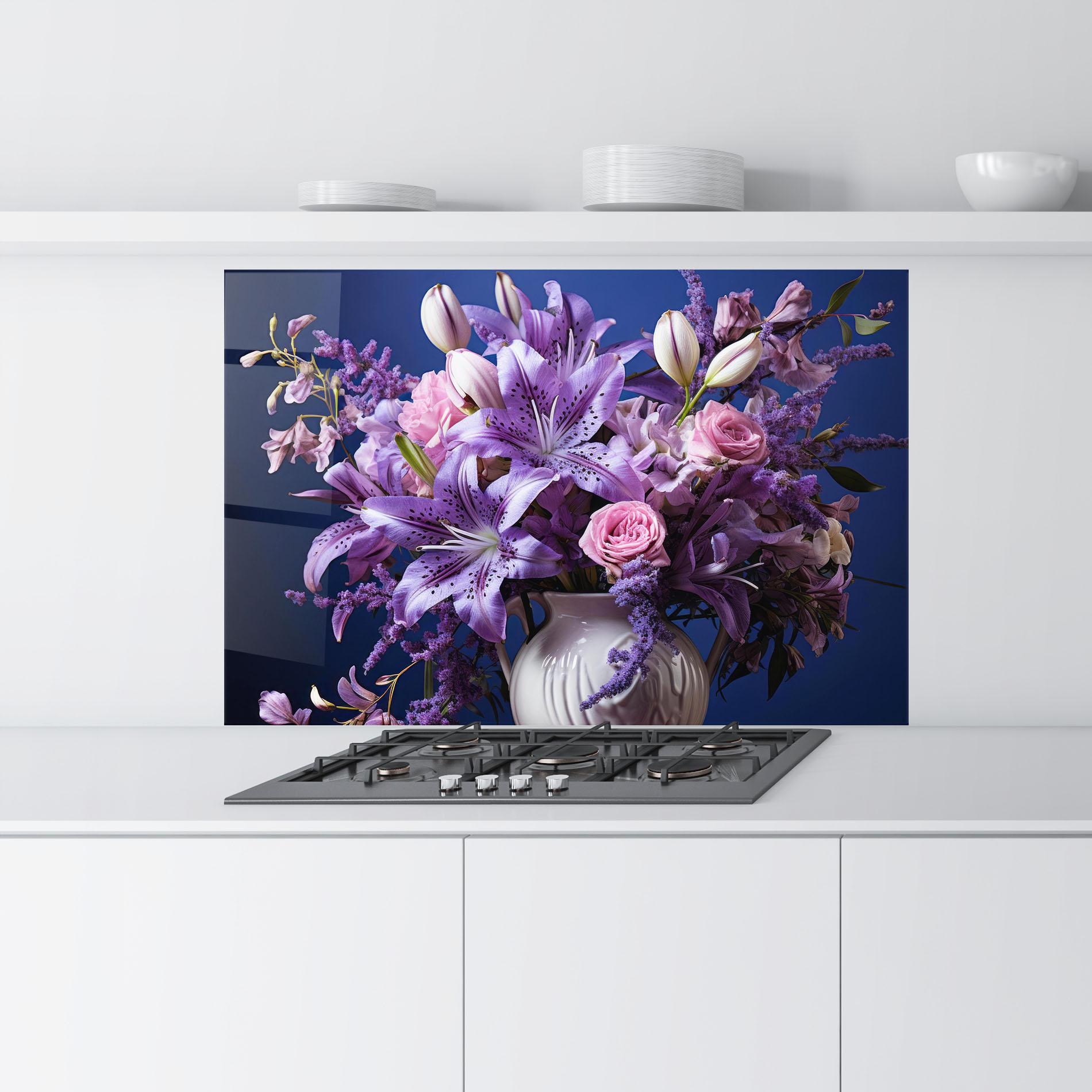 Küchenrückwand Glas Vase Purple Flower mockup 9