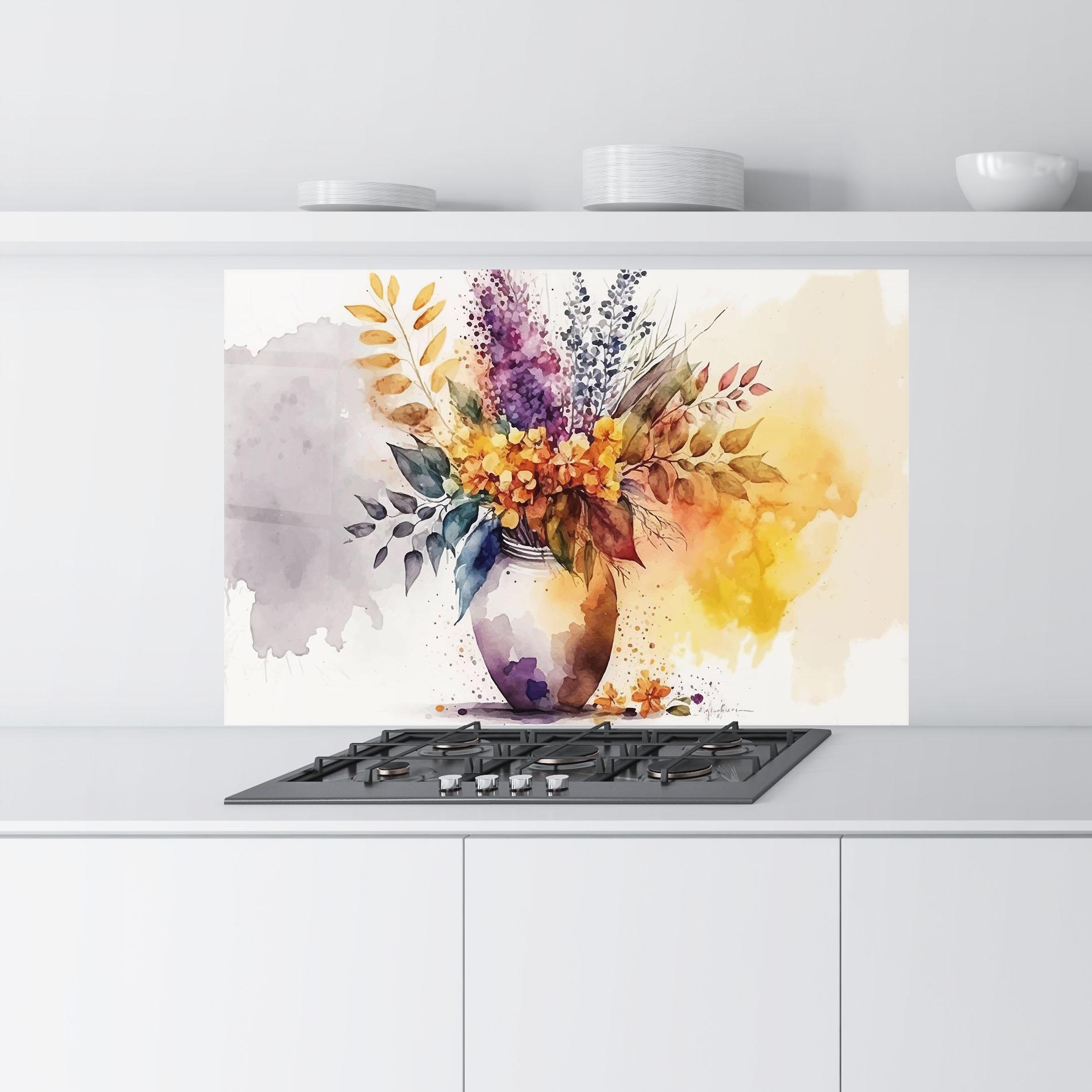 Küchenrückwand Glas Yellow Purple Vase mockup 9