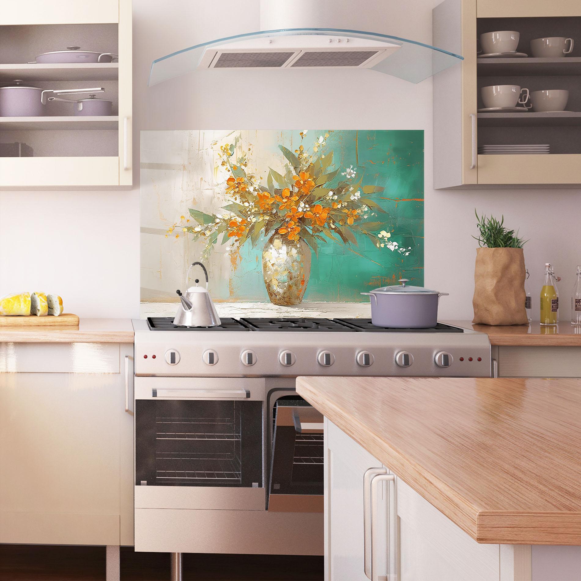 Küchenrückwand Glas Grey Vase Orange mockup 1