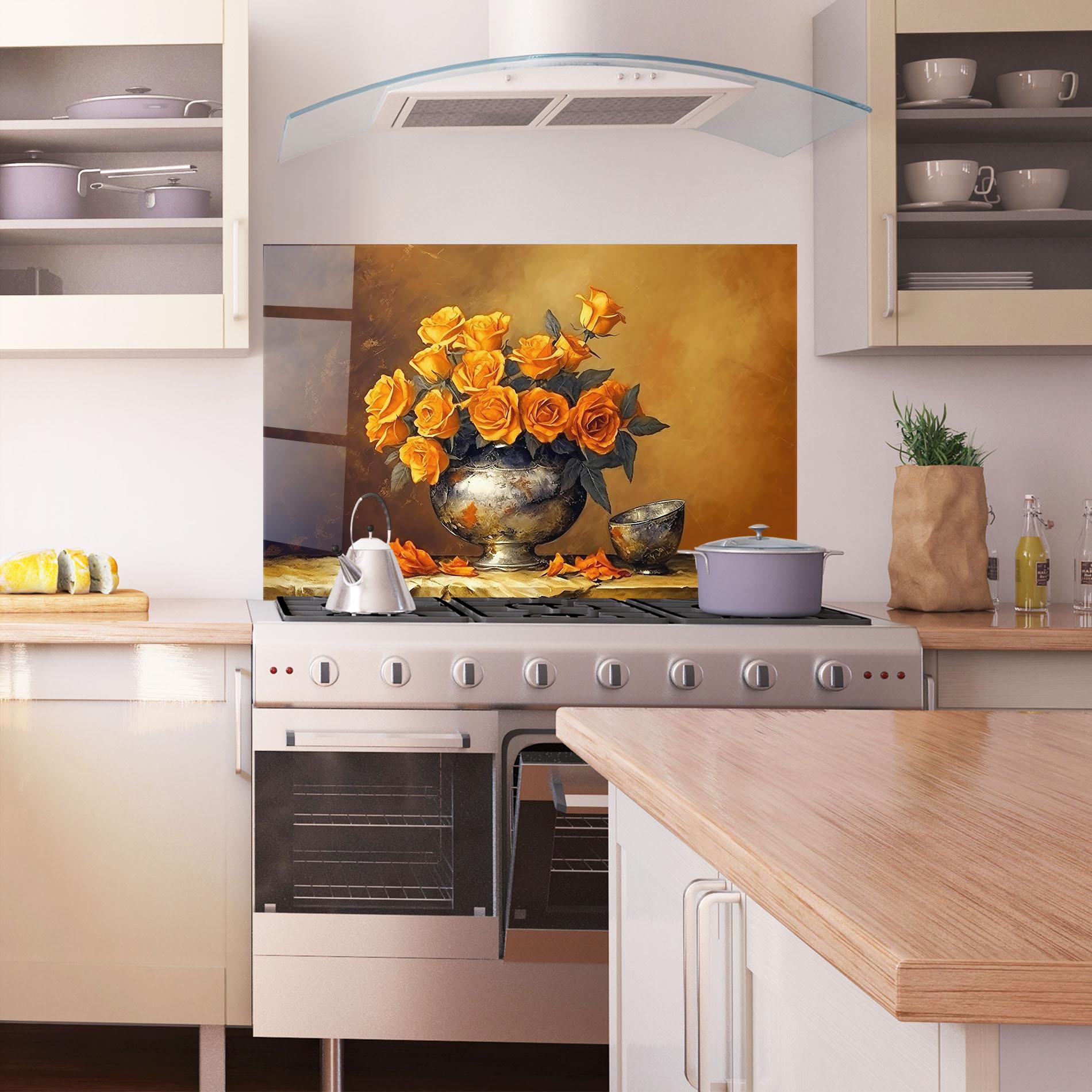 Küchenrückwand Glas Orange Rose Vase mockup 1