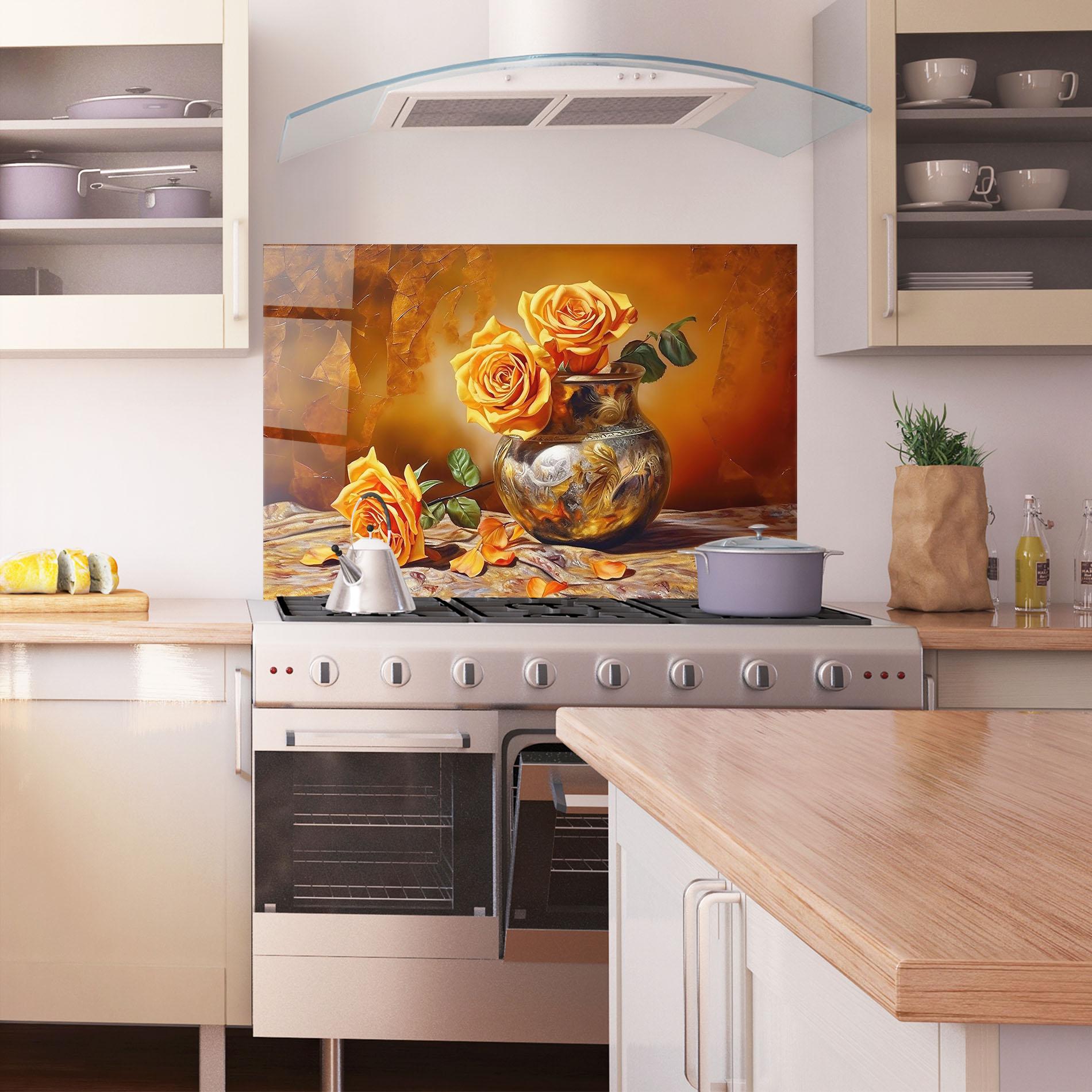 Küchenrückwand Glas Orange Roses Vase mockup 1
