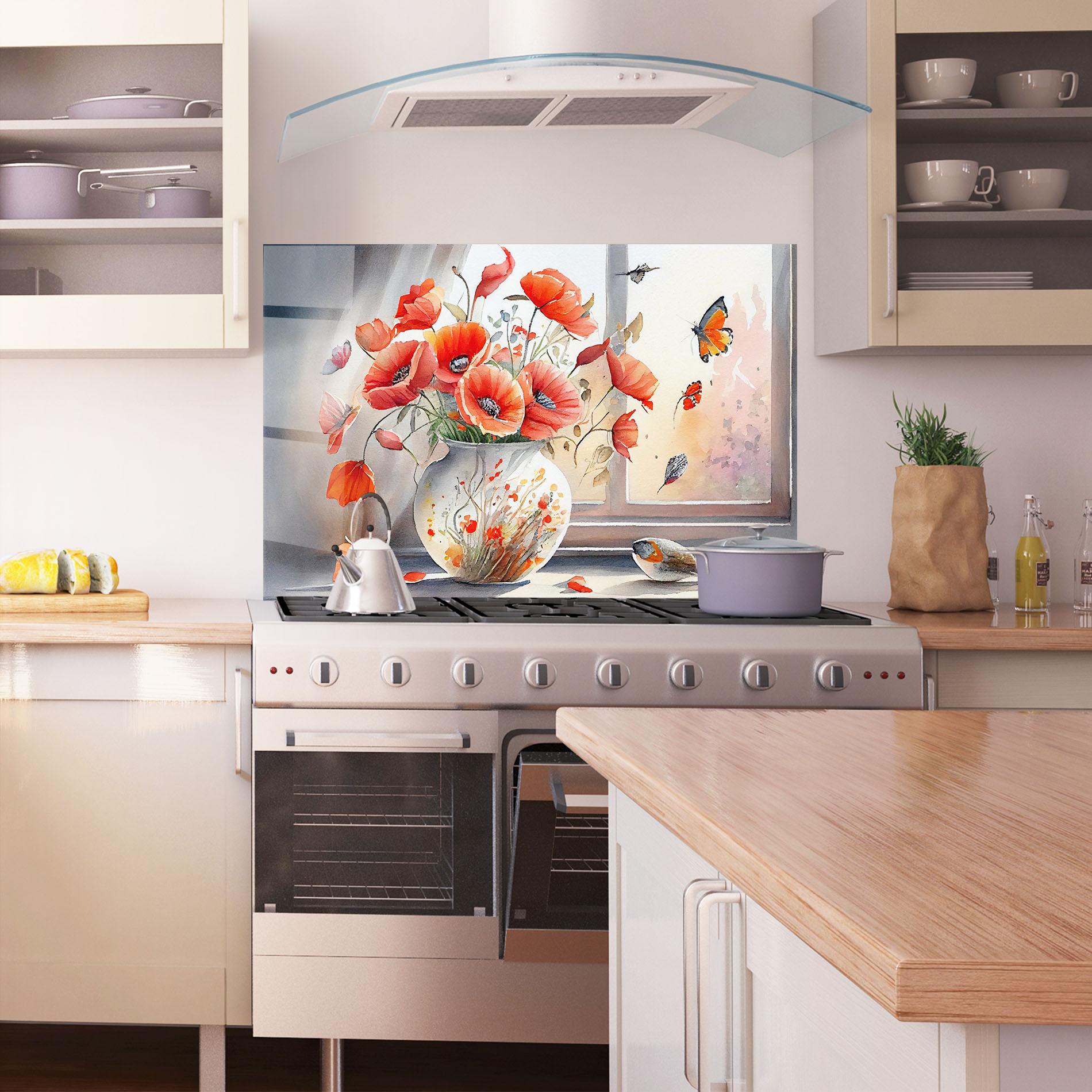Küchenrückwand Glas Poppies Vase mockup 1