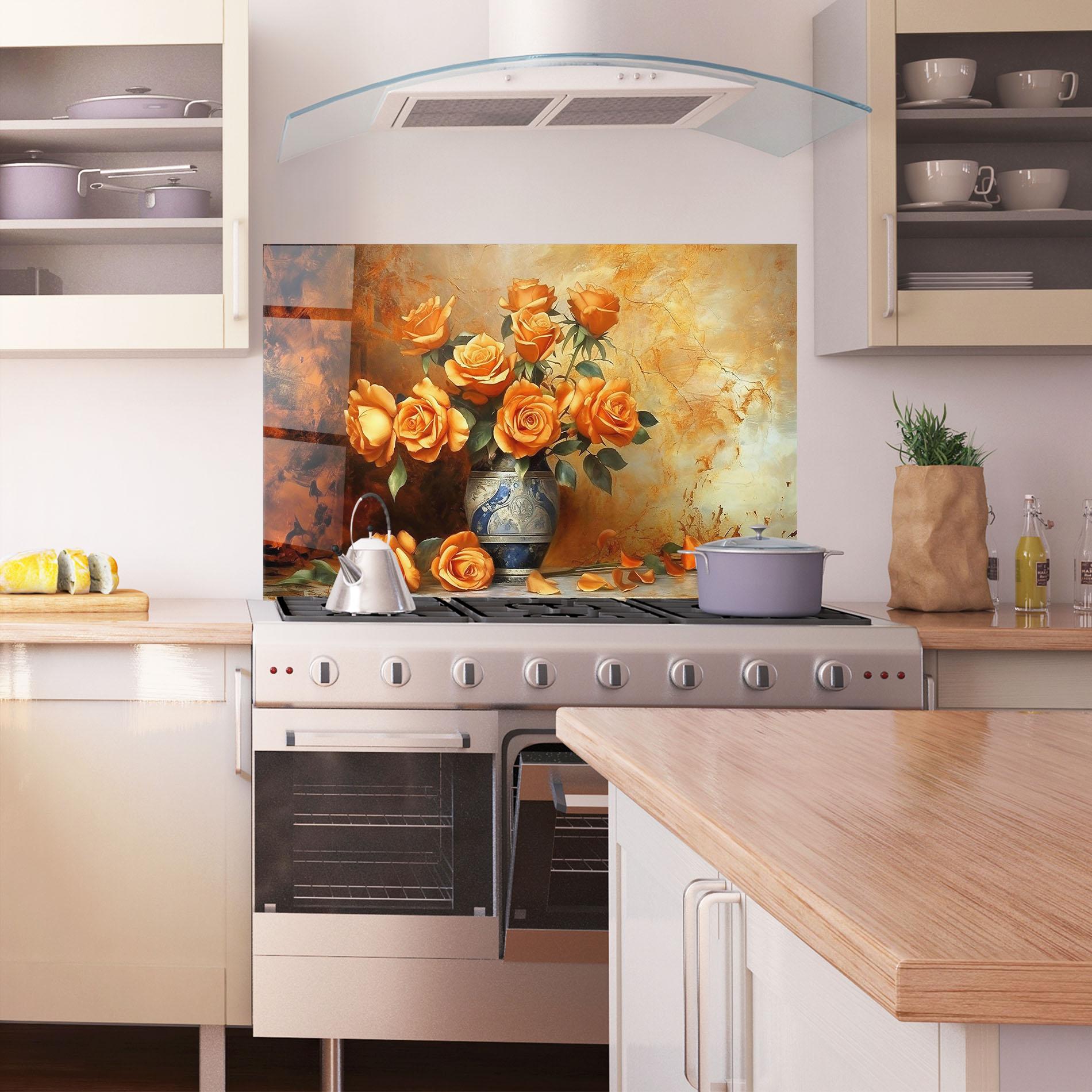Küchenrückwand Glas Pretty Orange Rose Vase mockup 1