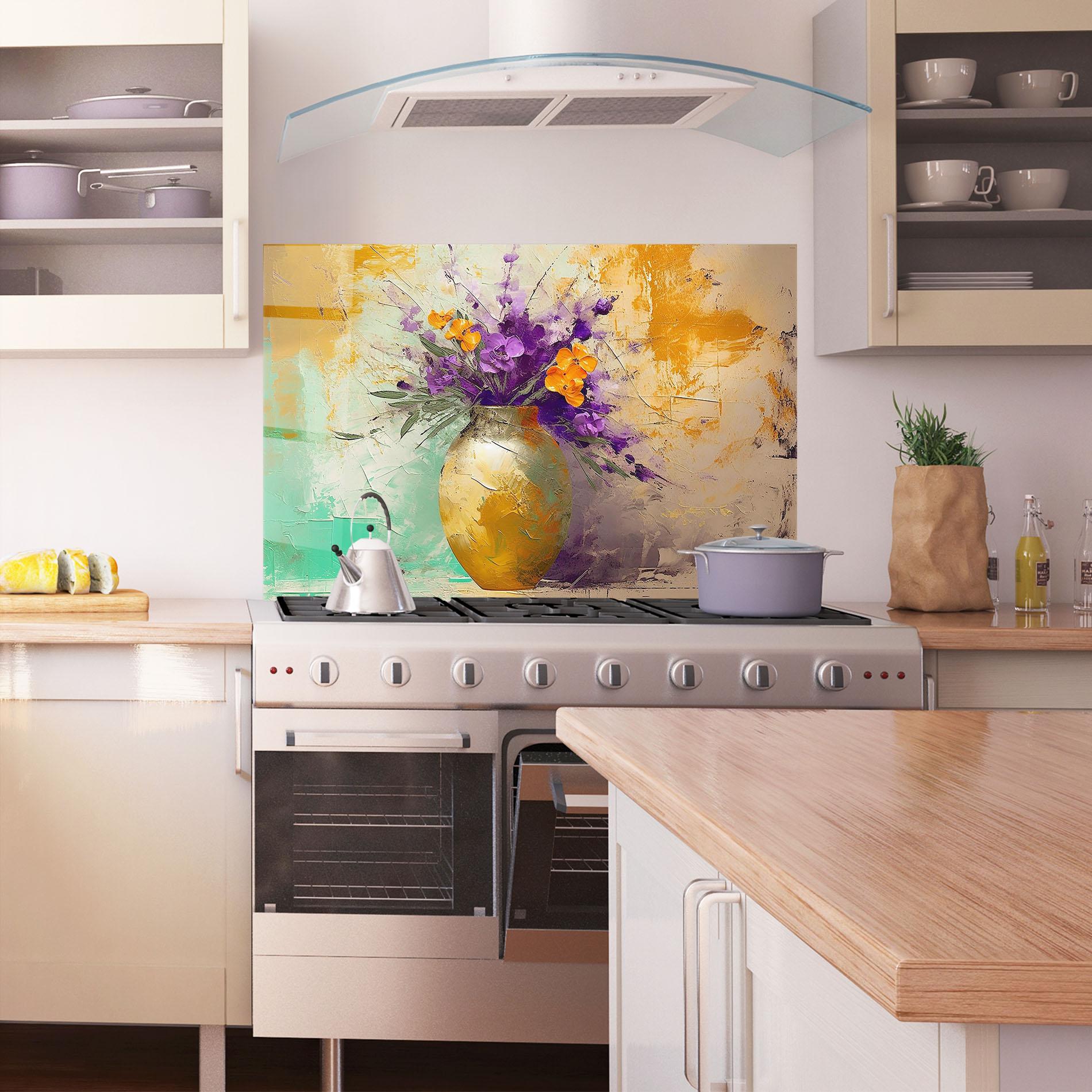 Küchenrückwand Glas Purple Orange Plant Vase mockup 1