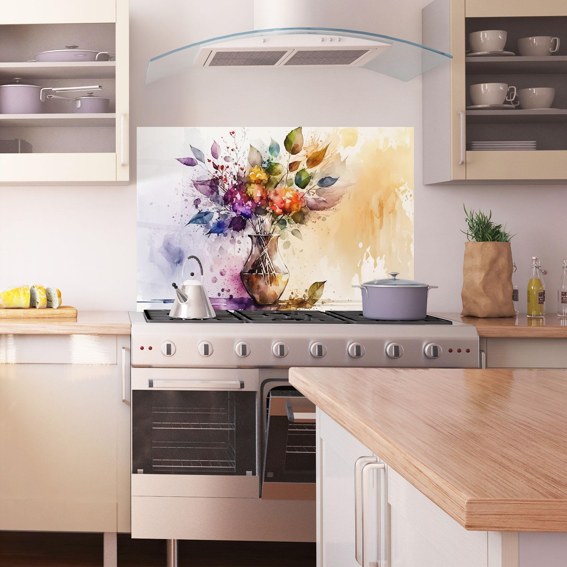 Küchenrückwand Glas Purple Orange Vase mockup 1