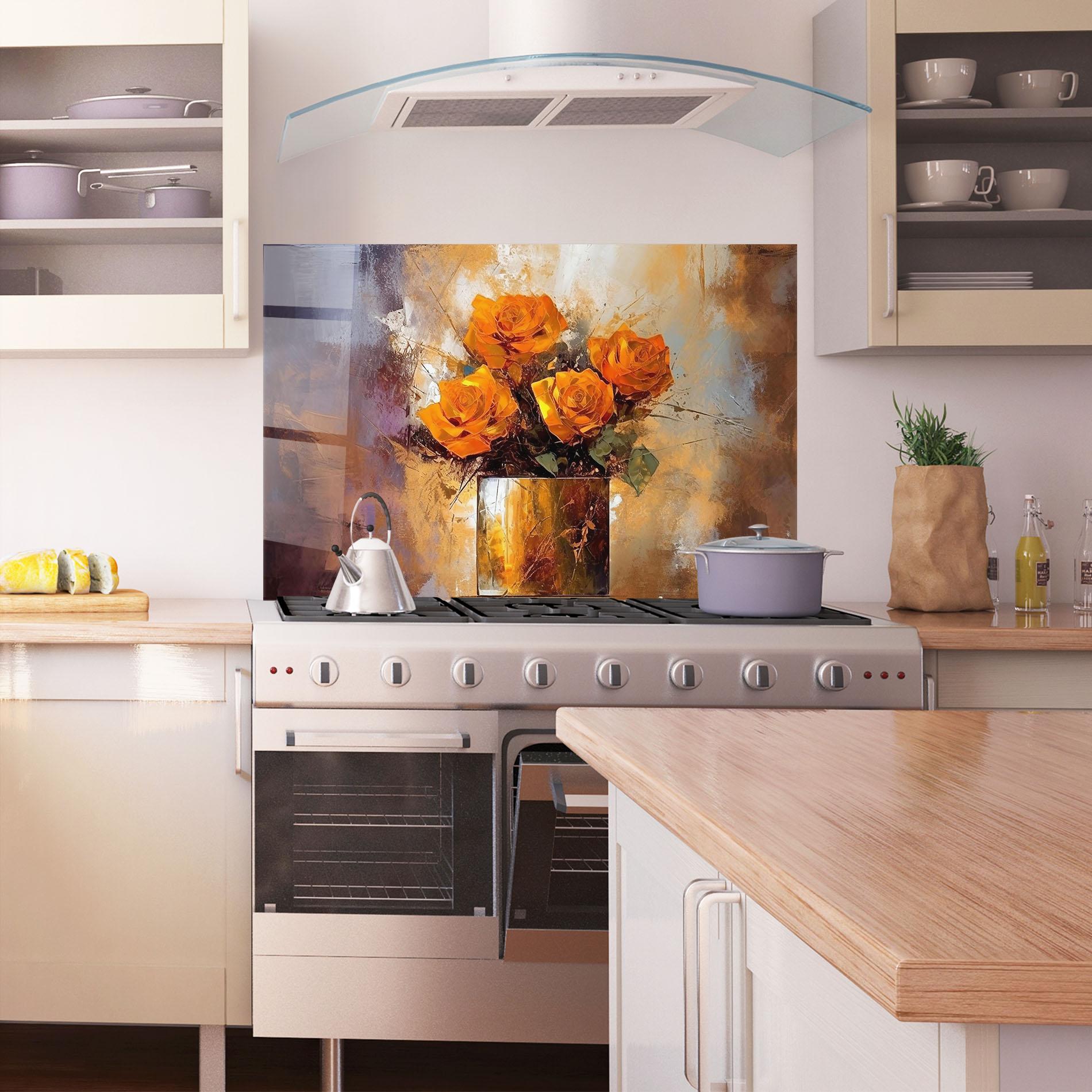 Küchenrückwand Glas Vase Orange Rose mockup 1