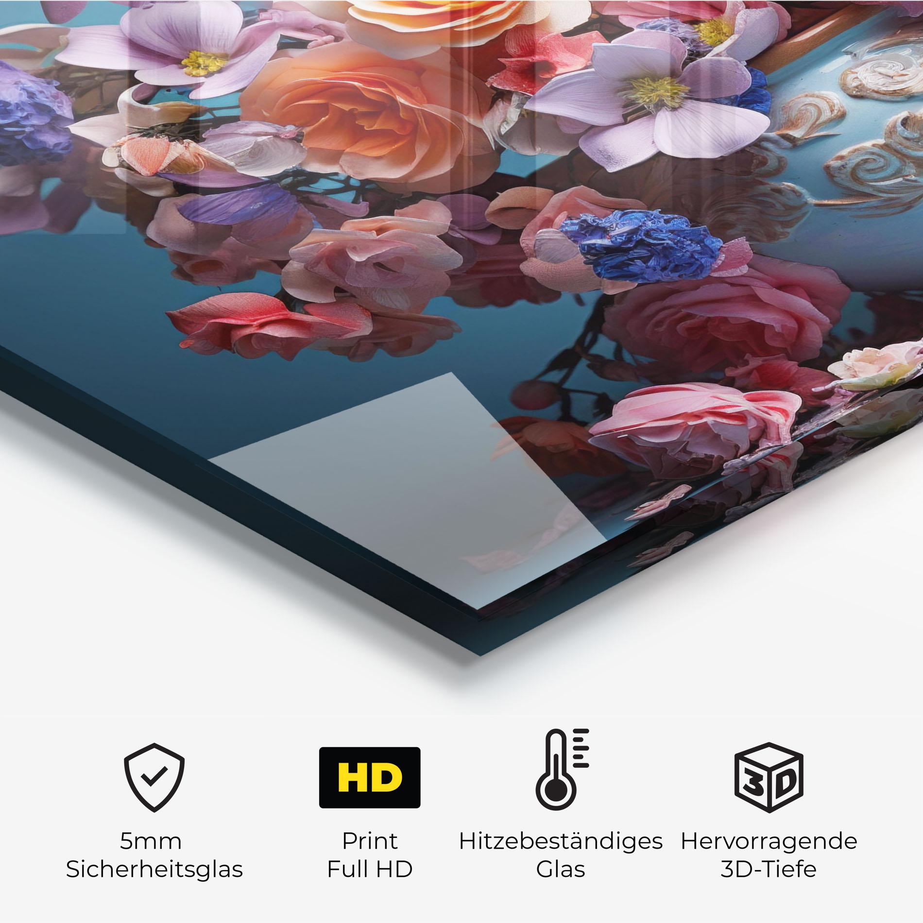 Küchenrückwand Glas Blue Vase Flowers mockup 2