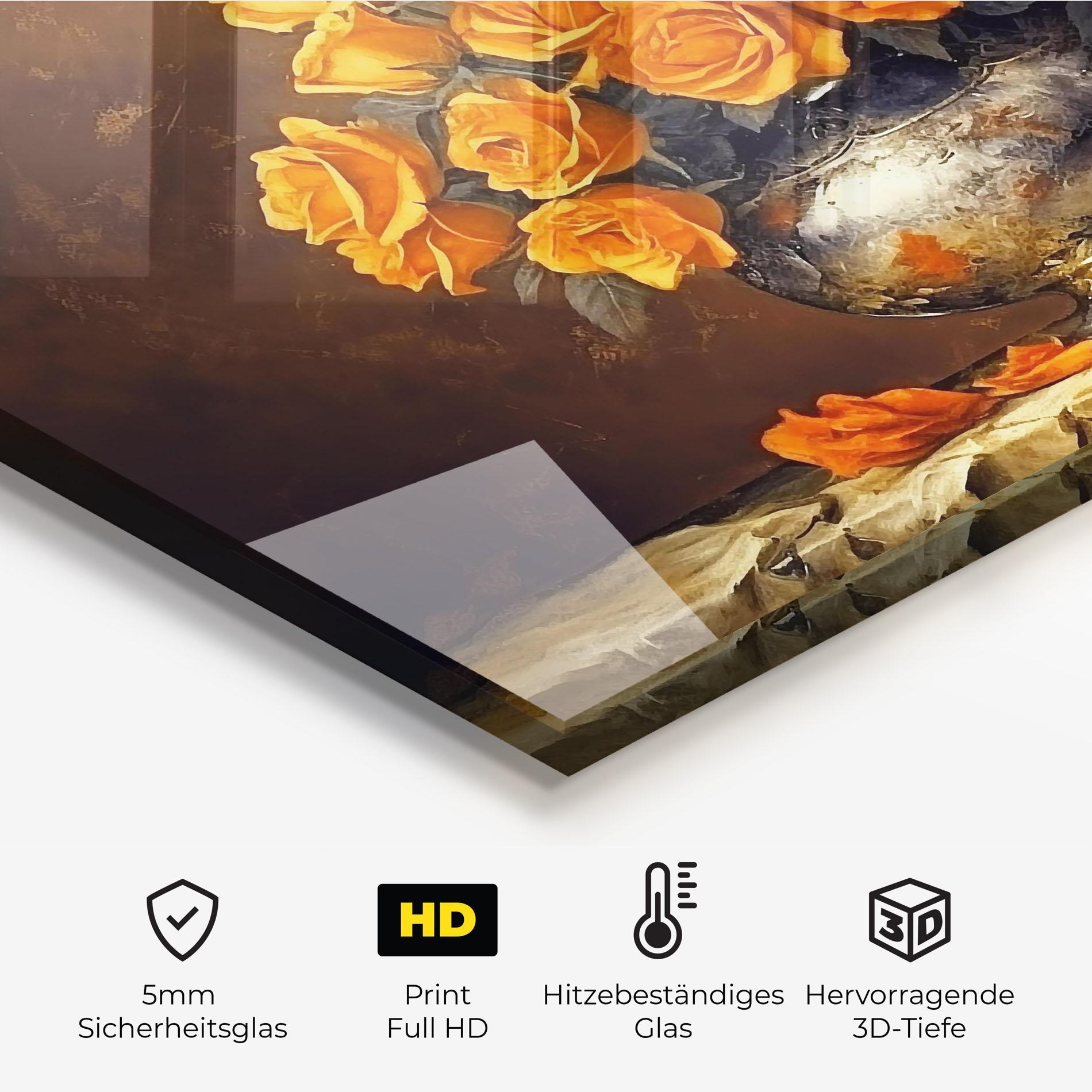 Küchenrückwand Glas Orange Rose Vase mockup 2