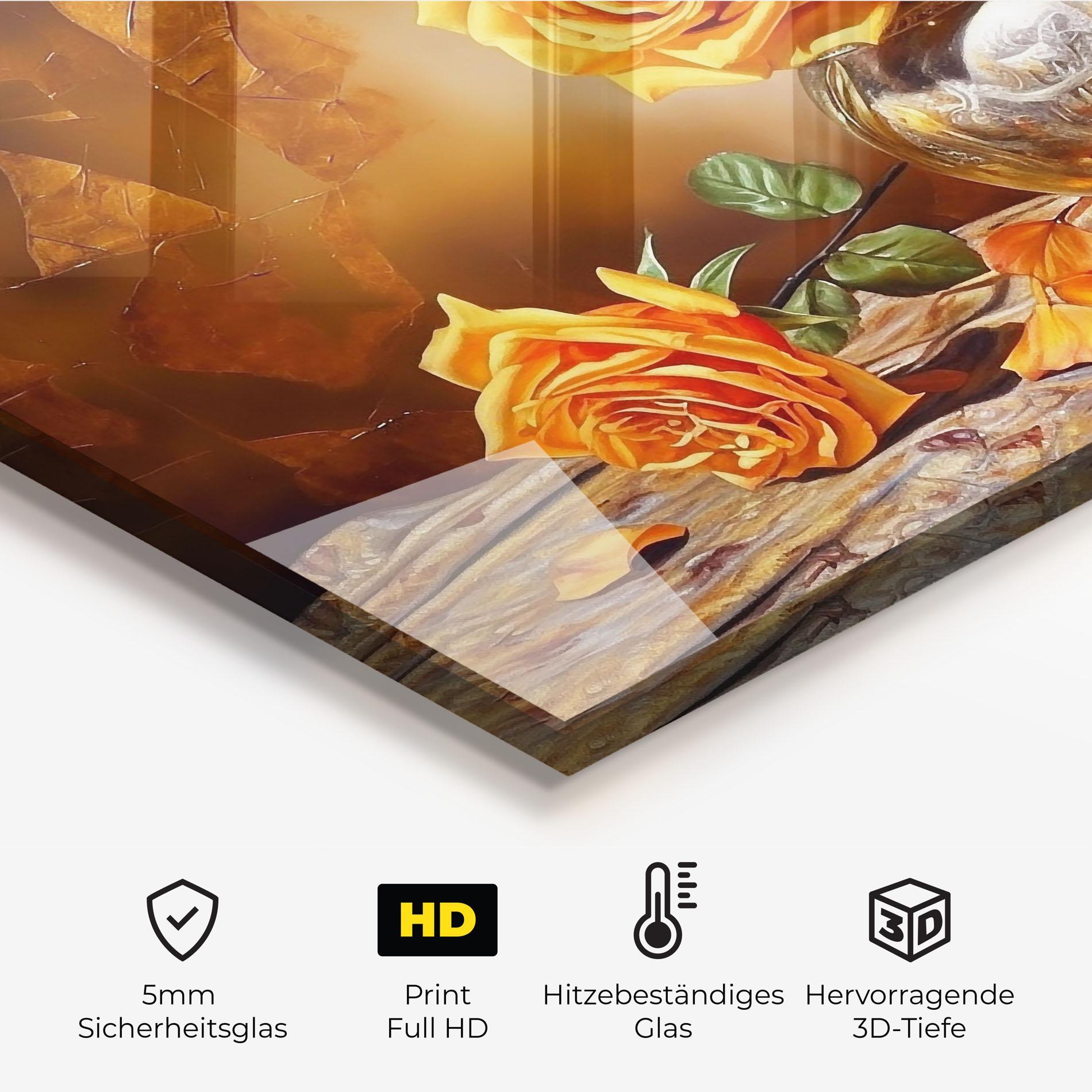 Küchenrückwand Glas Orange Roses Vase mockup 2