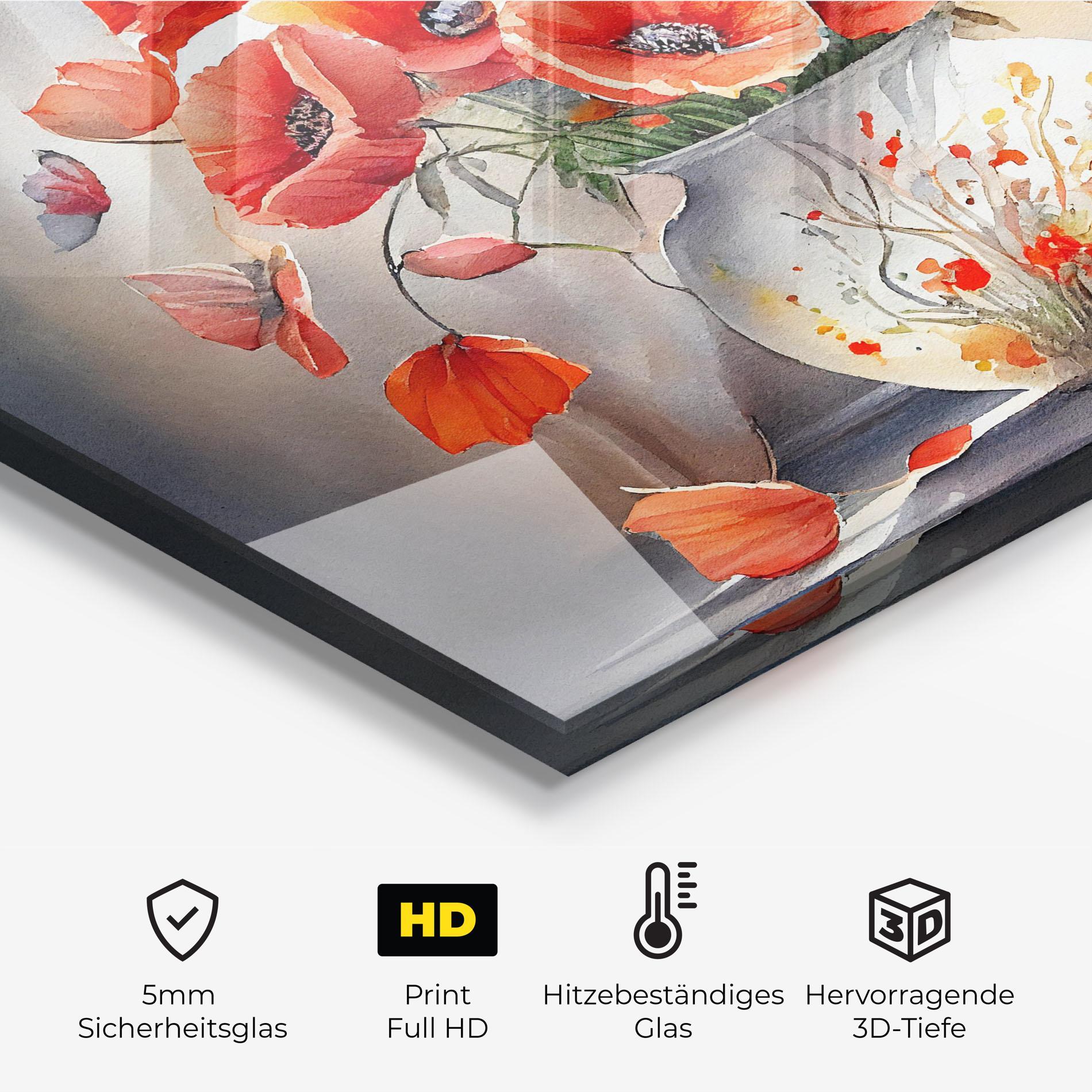 Küchenrückwand Glas Poppies Vase mockup 2