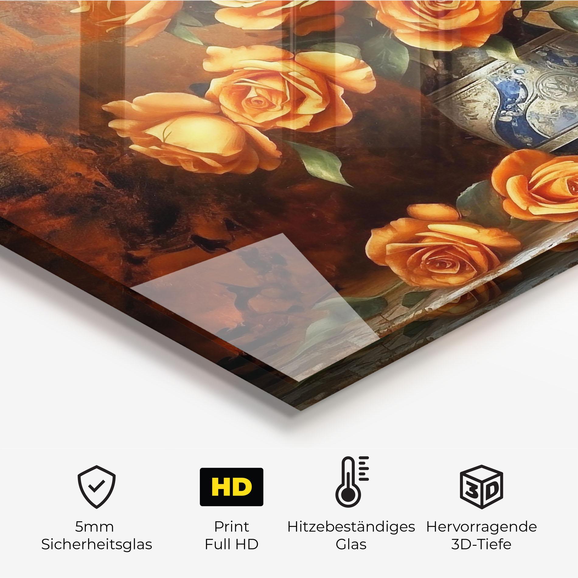 Küchenrückwand Glas Pretty Orange Rose Vase mockup 2