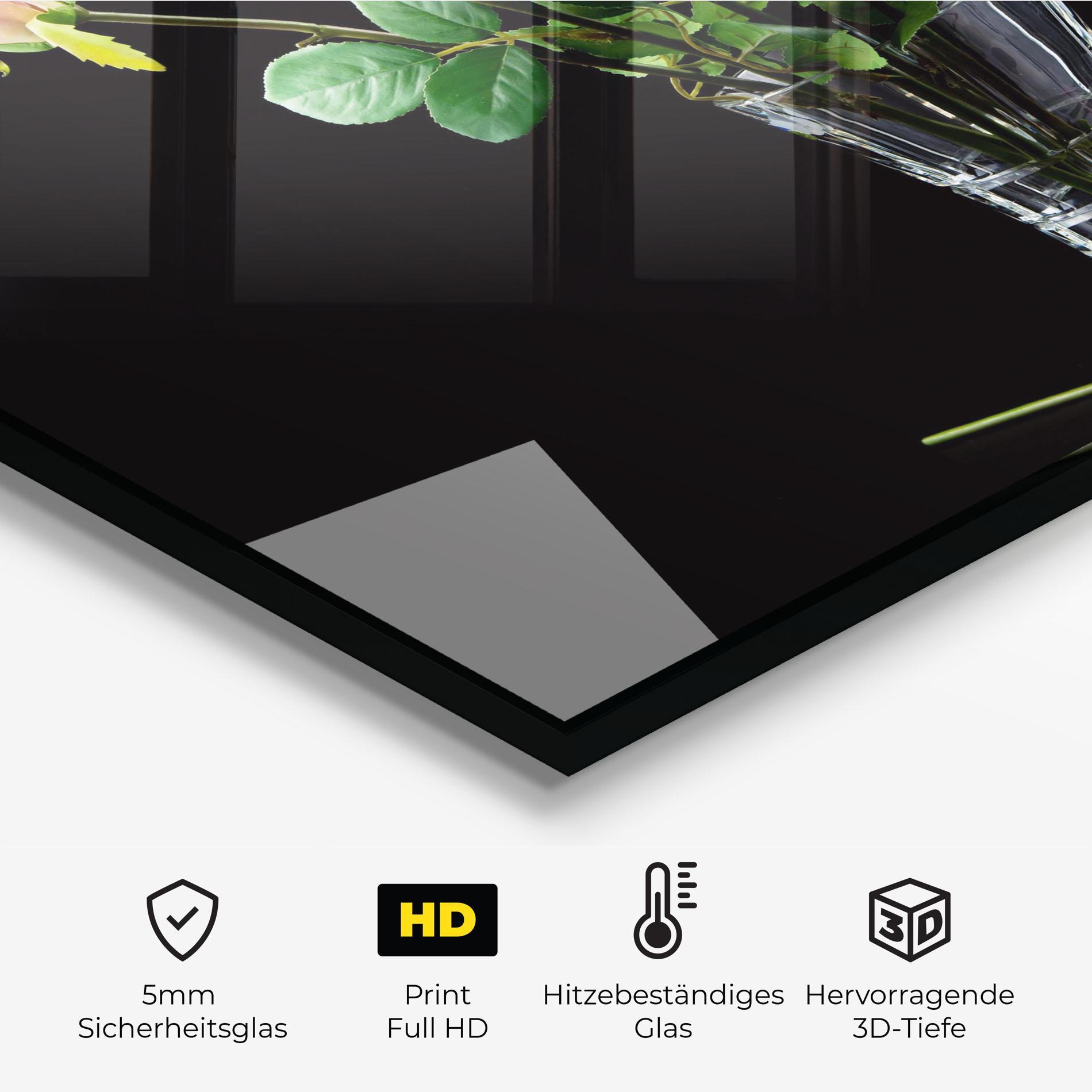 Küchenrückwand Glas Rose Vase Black mockup 2
