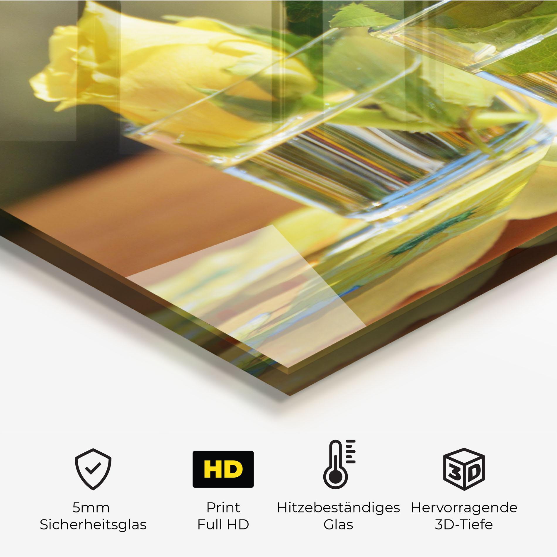 Küchenrückwand Glas Rose Yellow Vase mockup 2