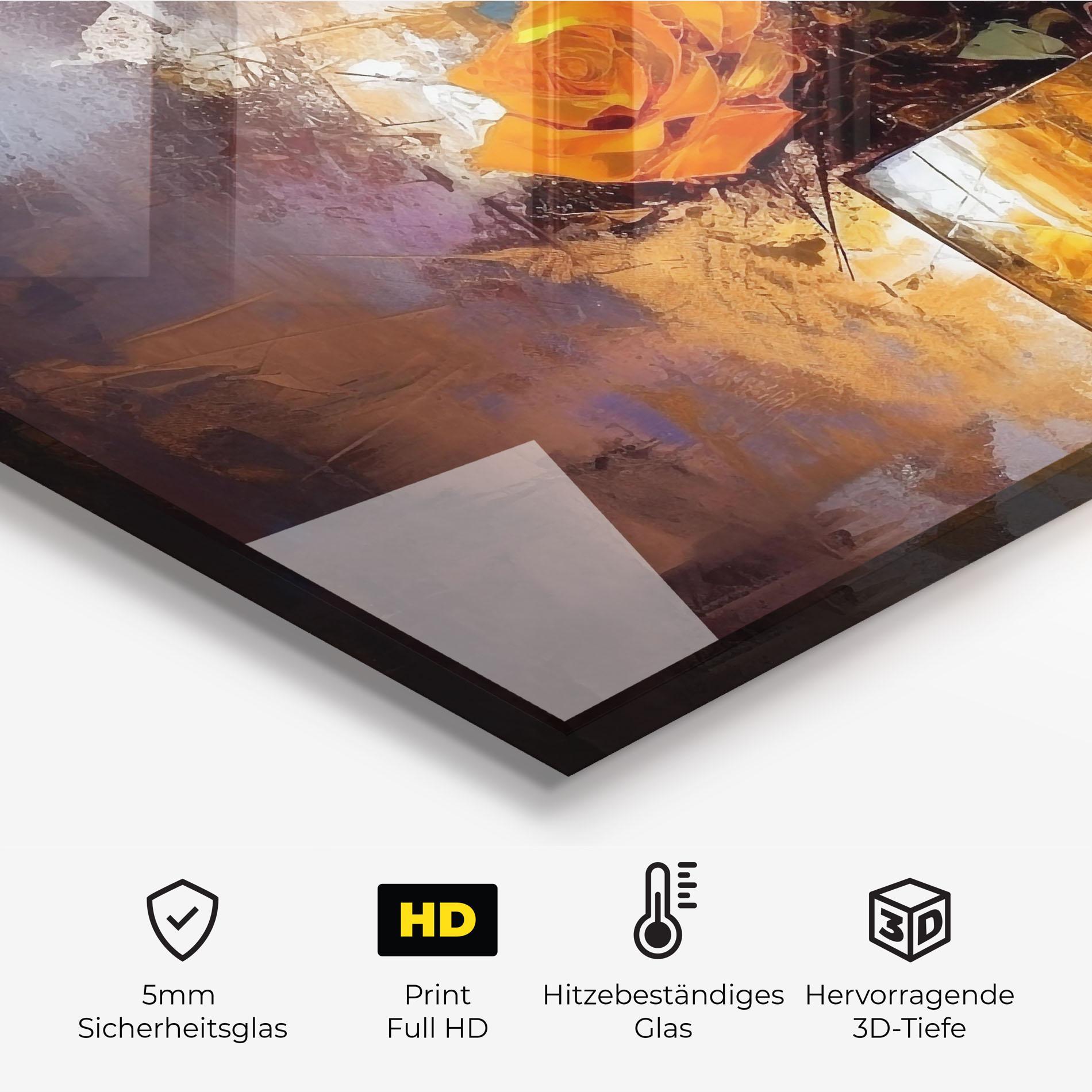 Küchenrückwand Glas Vase Orange Rose mockup 2