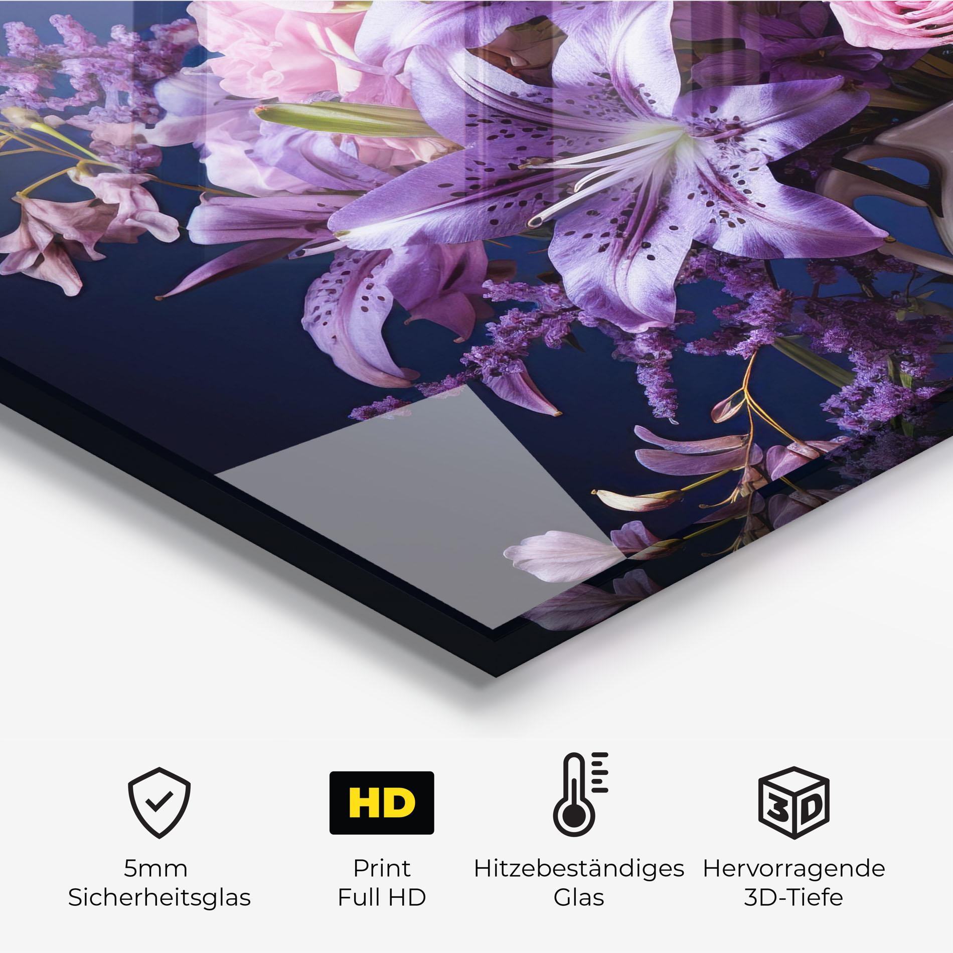 Küchenrückwand Glas Vase Purple Flower mockup 2