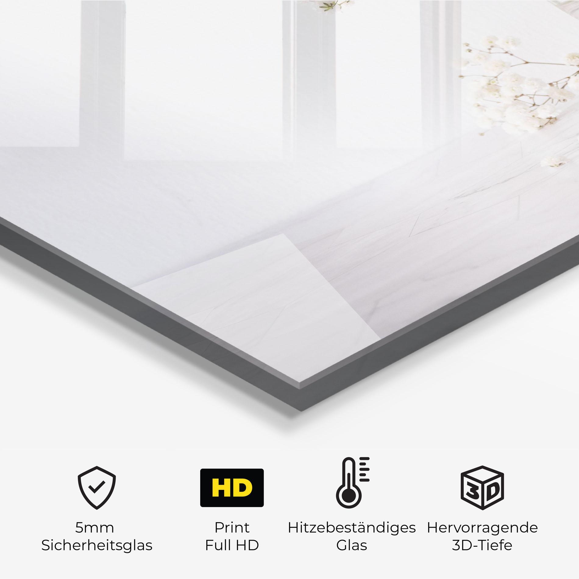 Küchenrückwand Glas White Tiny Flower Vase mockup 2