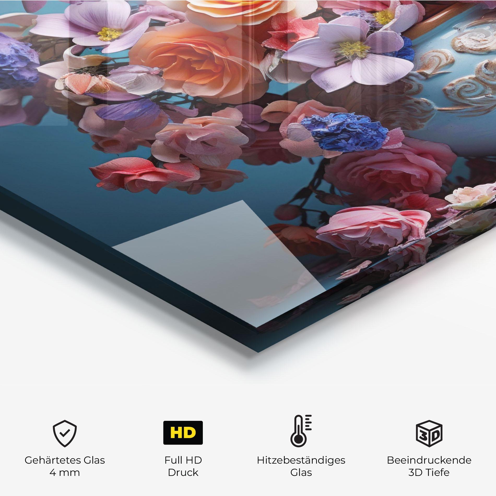 Küchenrückwand Glas Blue Vase Flowers mockup 2