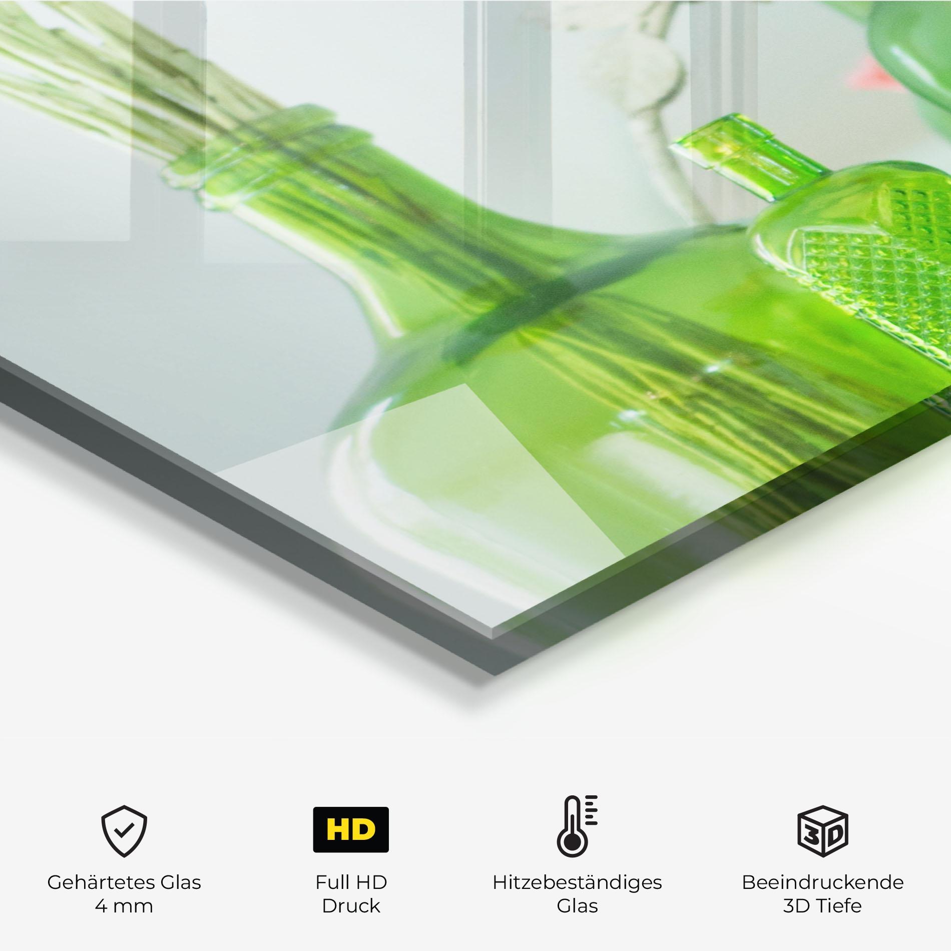 Küchenrückwand Glas Green Vase Flowers mockup 2