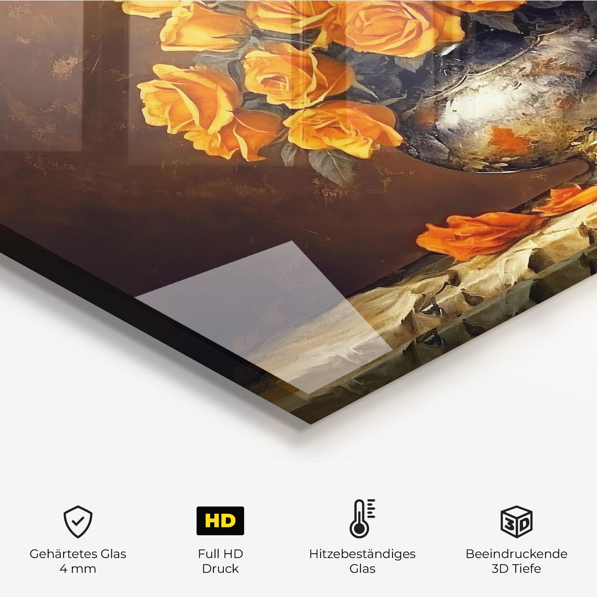 Küchenrückwand Glas Orange Rose Vase mockup 2