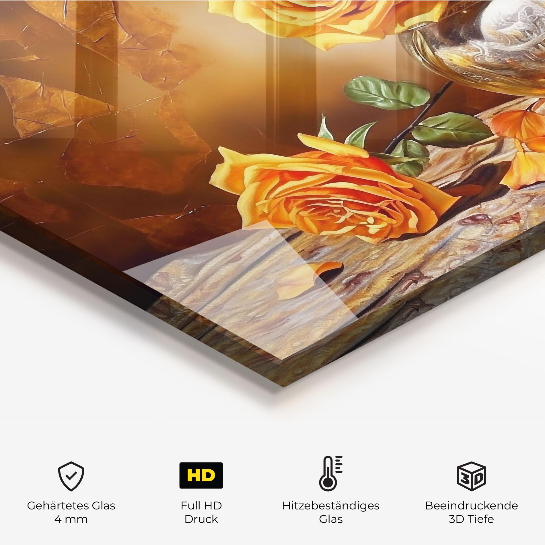 Küchenrückwand Glas Orange Roses Vase mockup 2