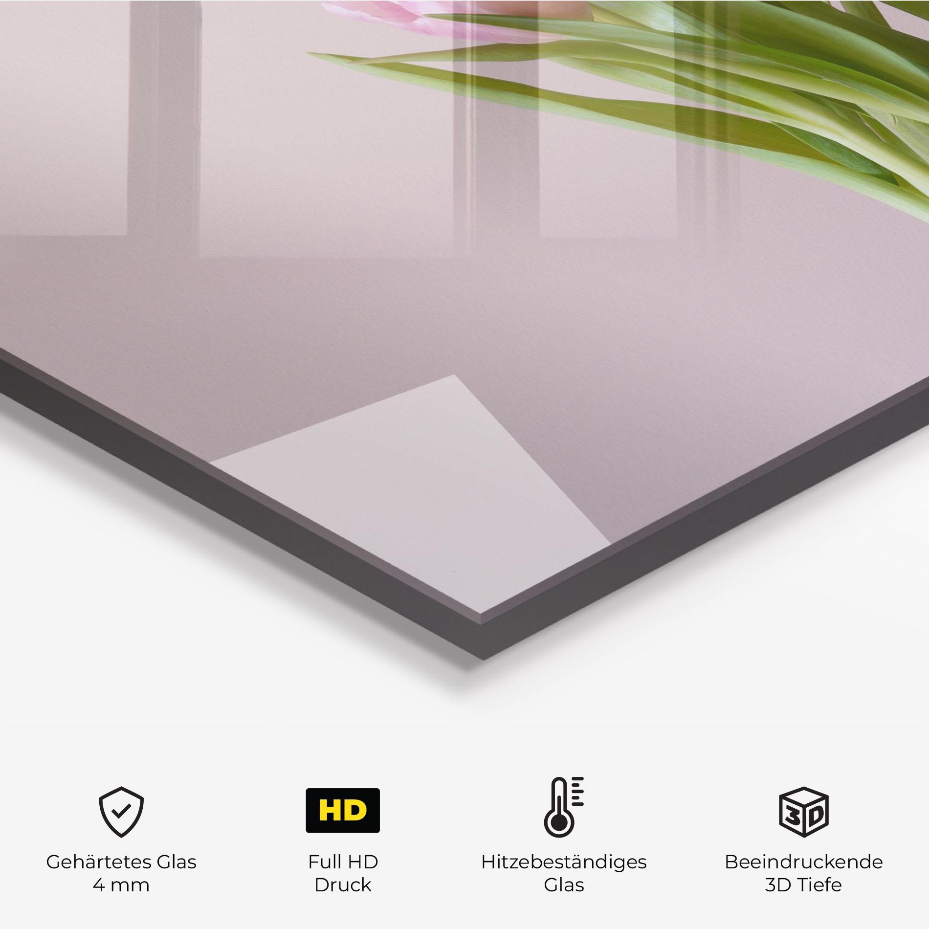 Küchenrückwand Glas Pink Tulips Vase mockup 2