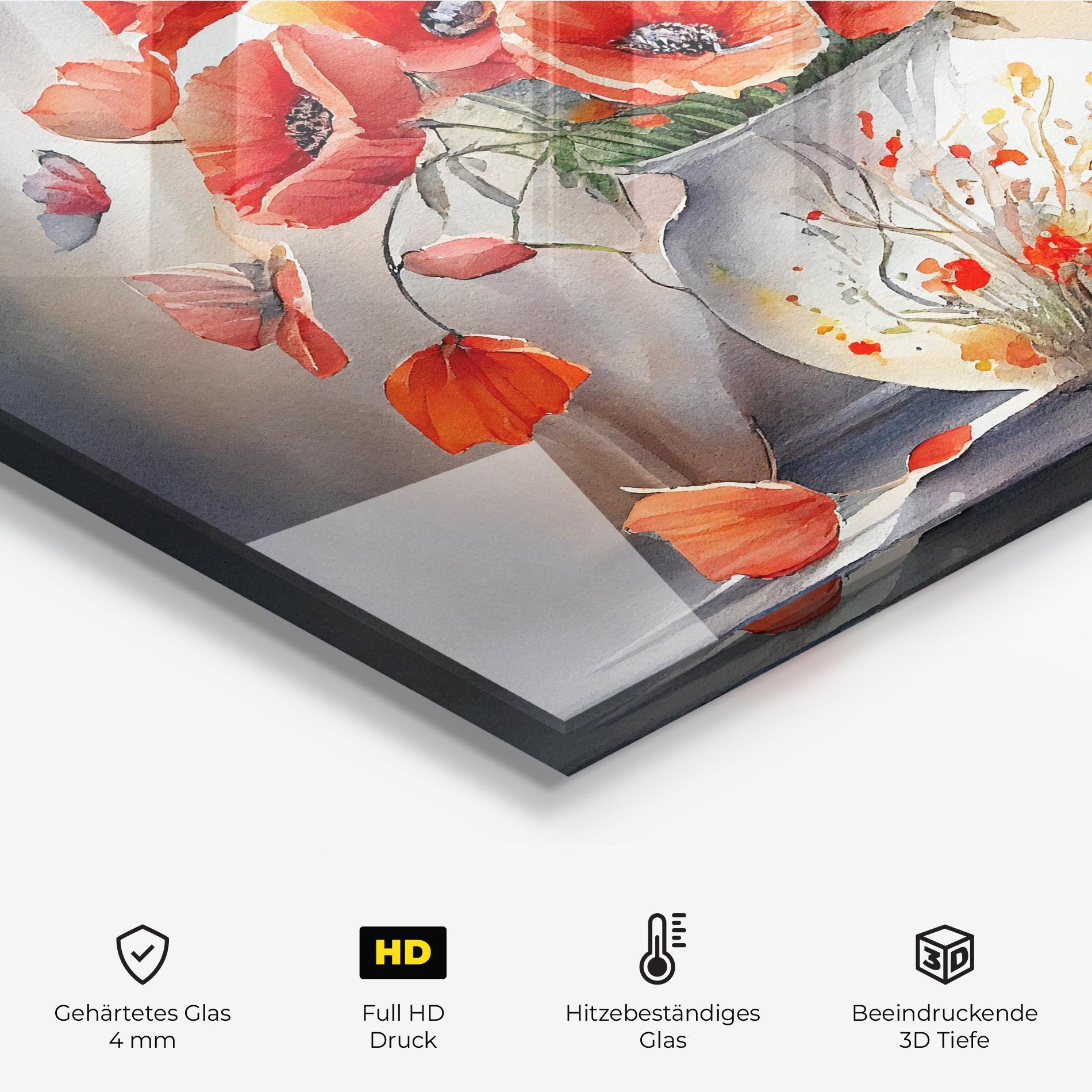 Küchenrückwand Glas Poppies Vase mockup 2