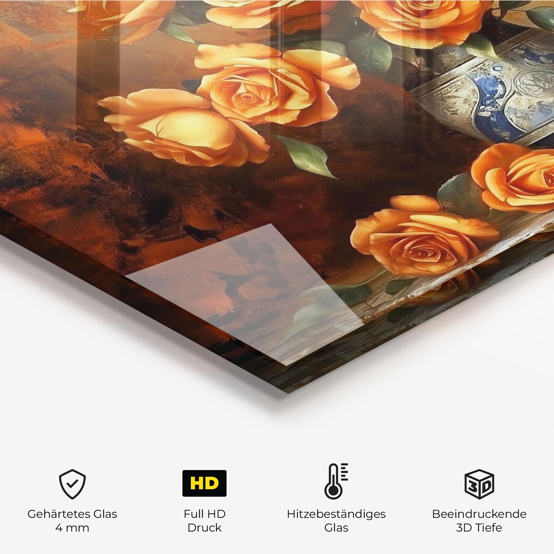 Küchenrückwand Glas Pretty Orange Rose Vase mockup 2