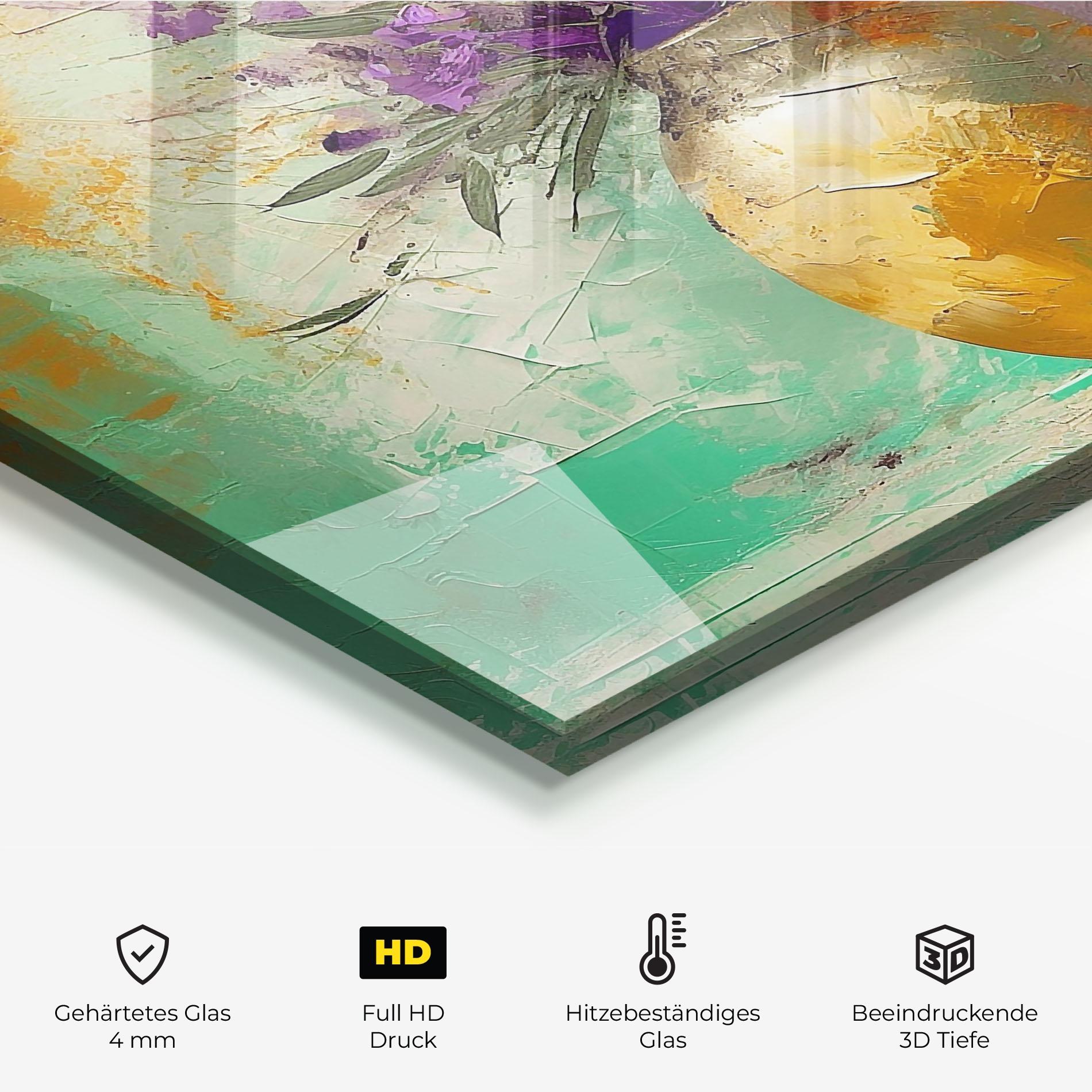 Küchenrückwand Glas Purple Orange Plant Vase mockup 2