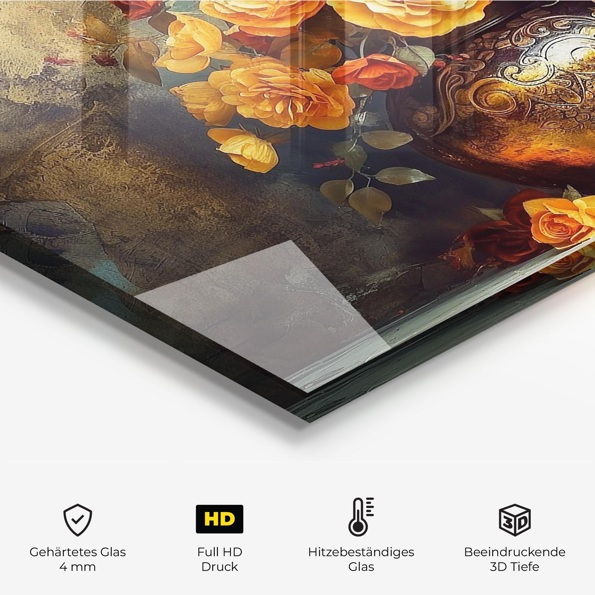 Küchenrückwand Glas Red Orange Flower Vase mockup 2