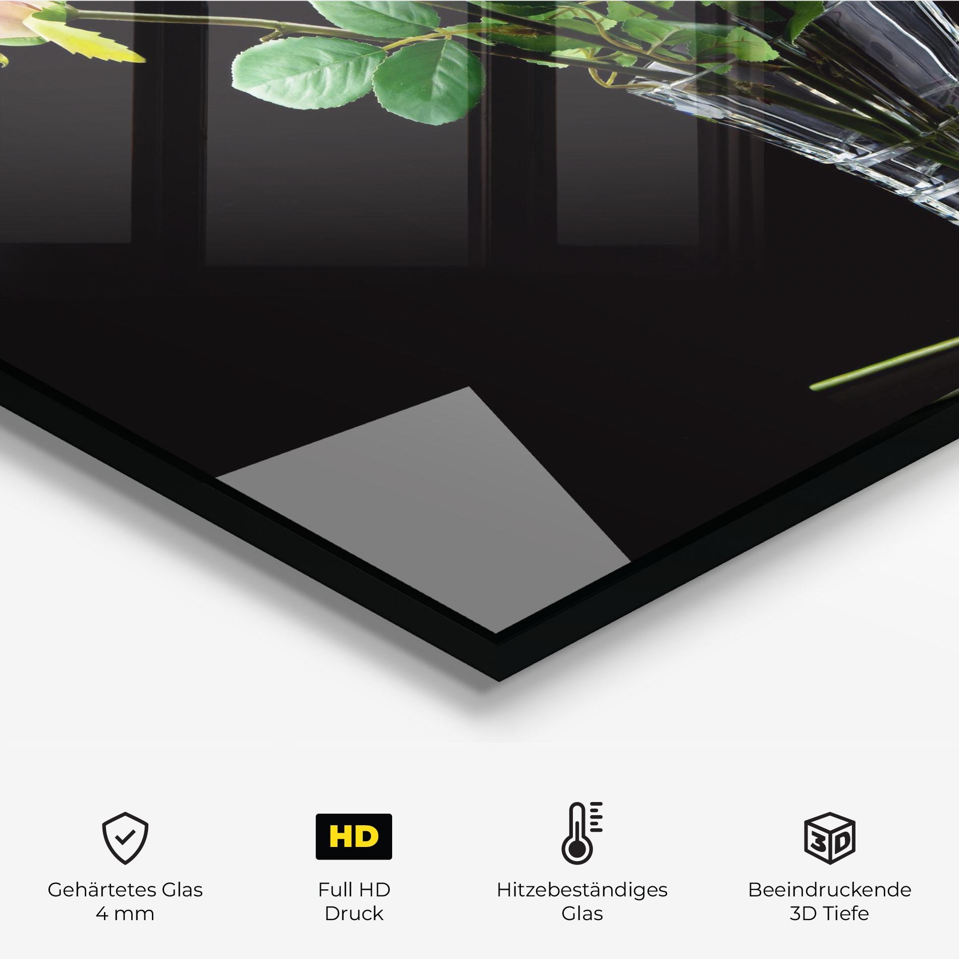 Küchenrückwand Glas Rose Vase Black mockup 2