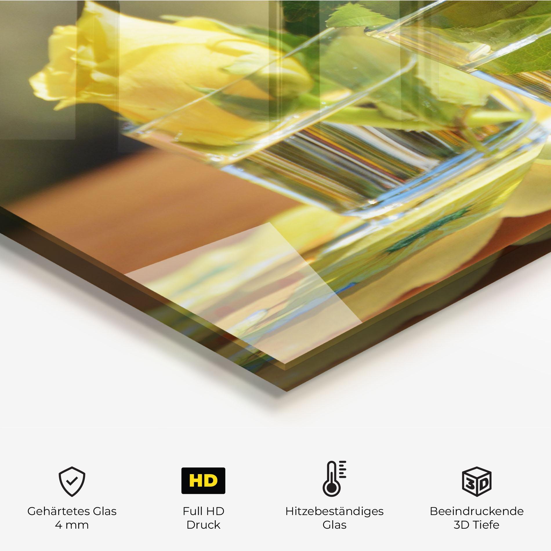 Küchenrückwand Glas Rose Yellow Vase mockup 2