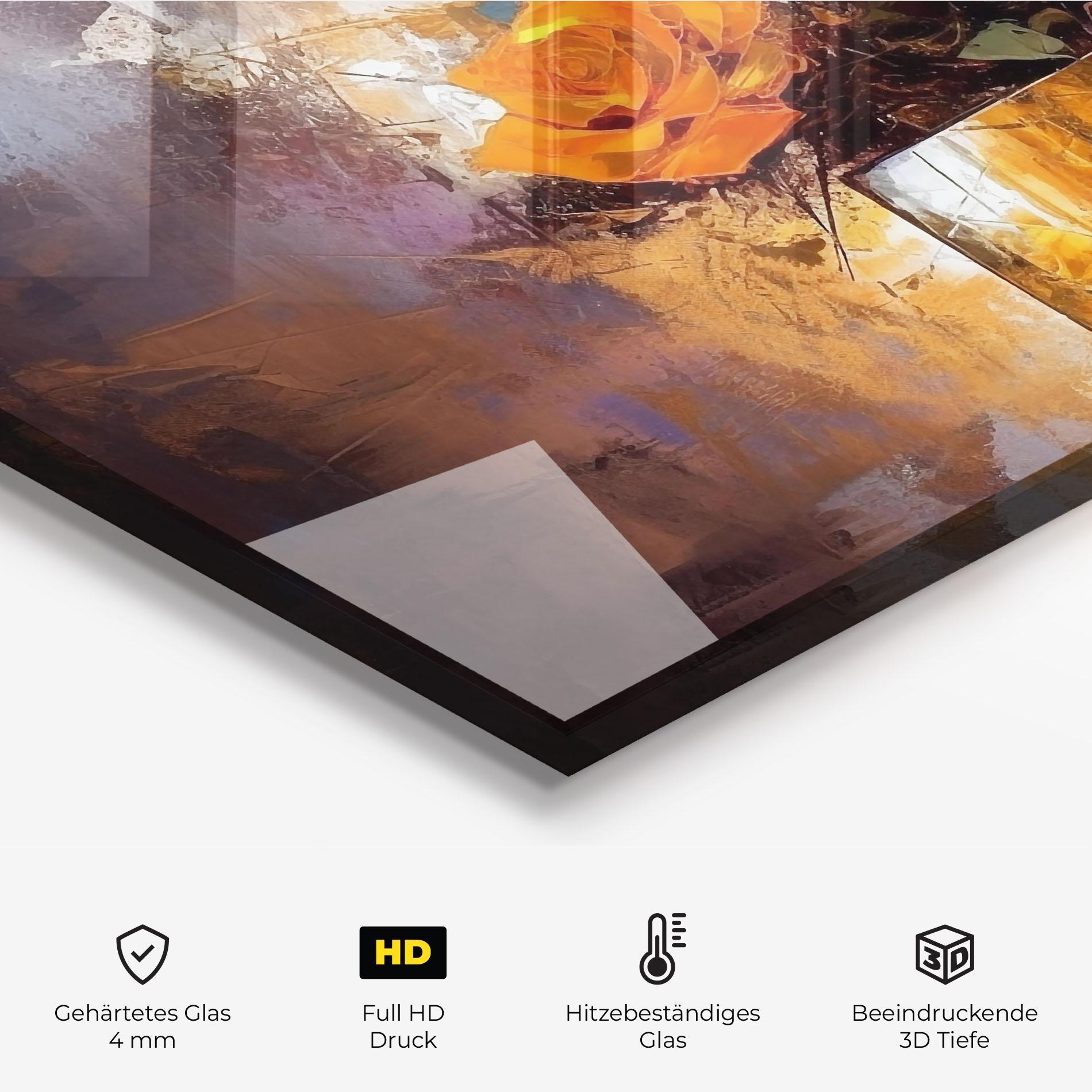 Küchenrückwand Glas Vase Orange Rose mockup 2