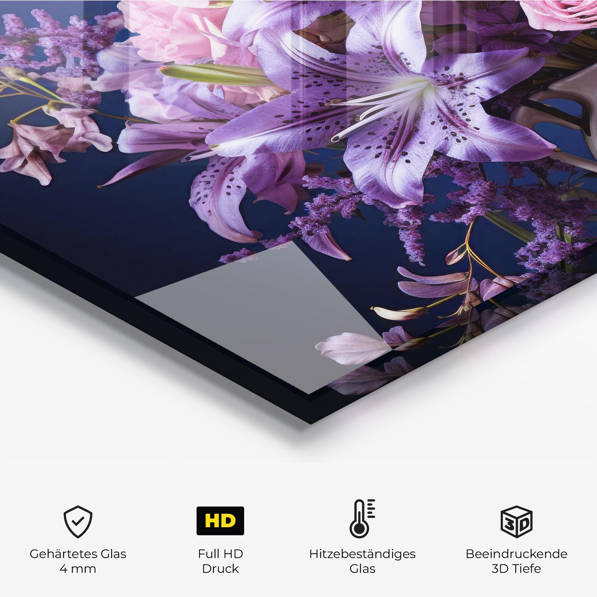 Küchenrückwand Glas Vase Purple Flower mockup 2