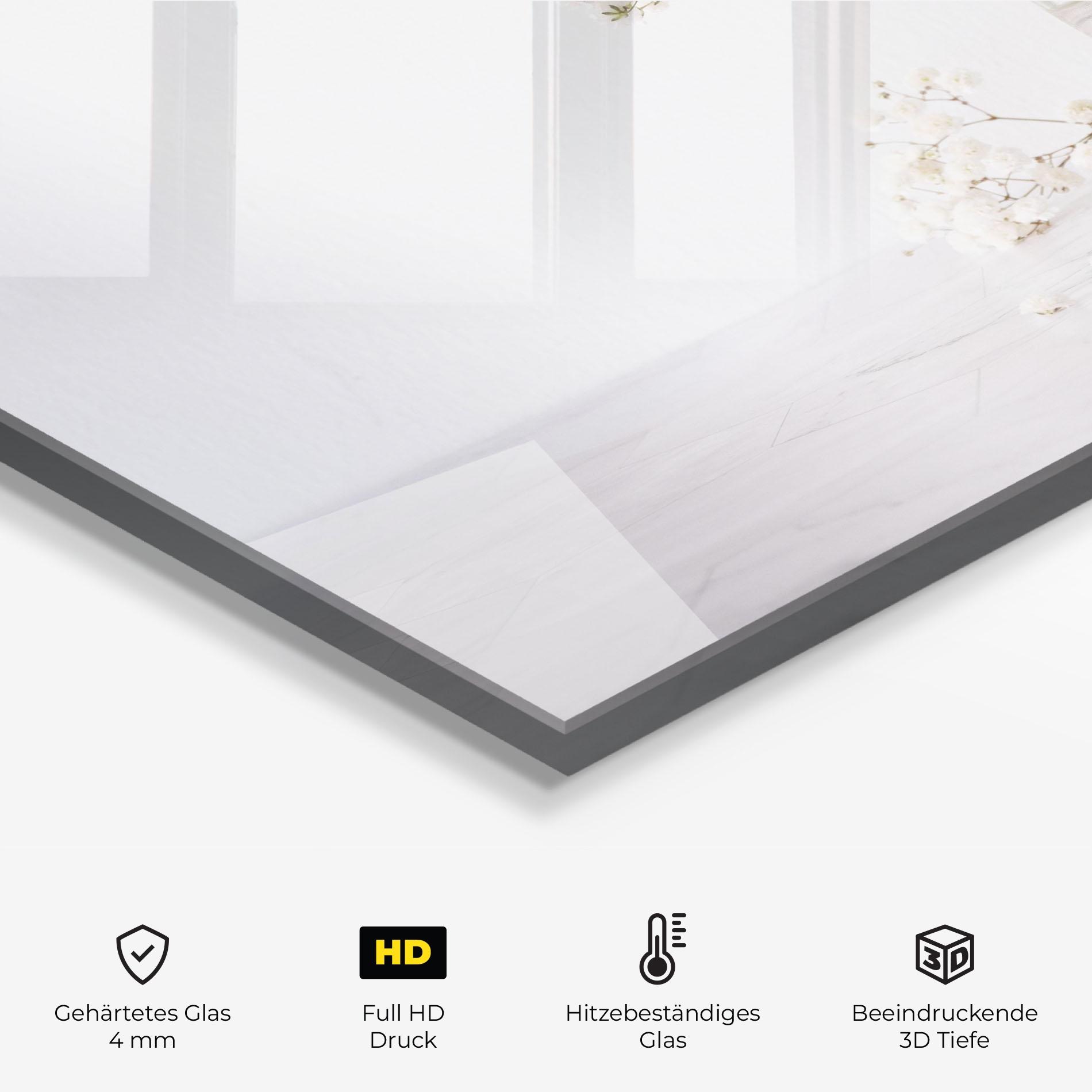 Küchenrückwand Glas White Tiny Flower Vase mockup 2