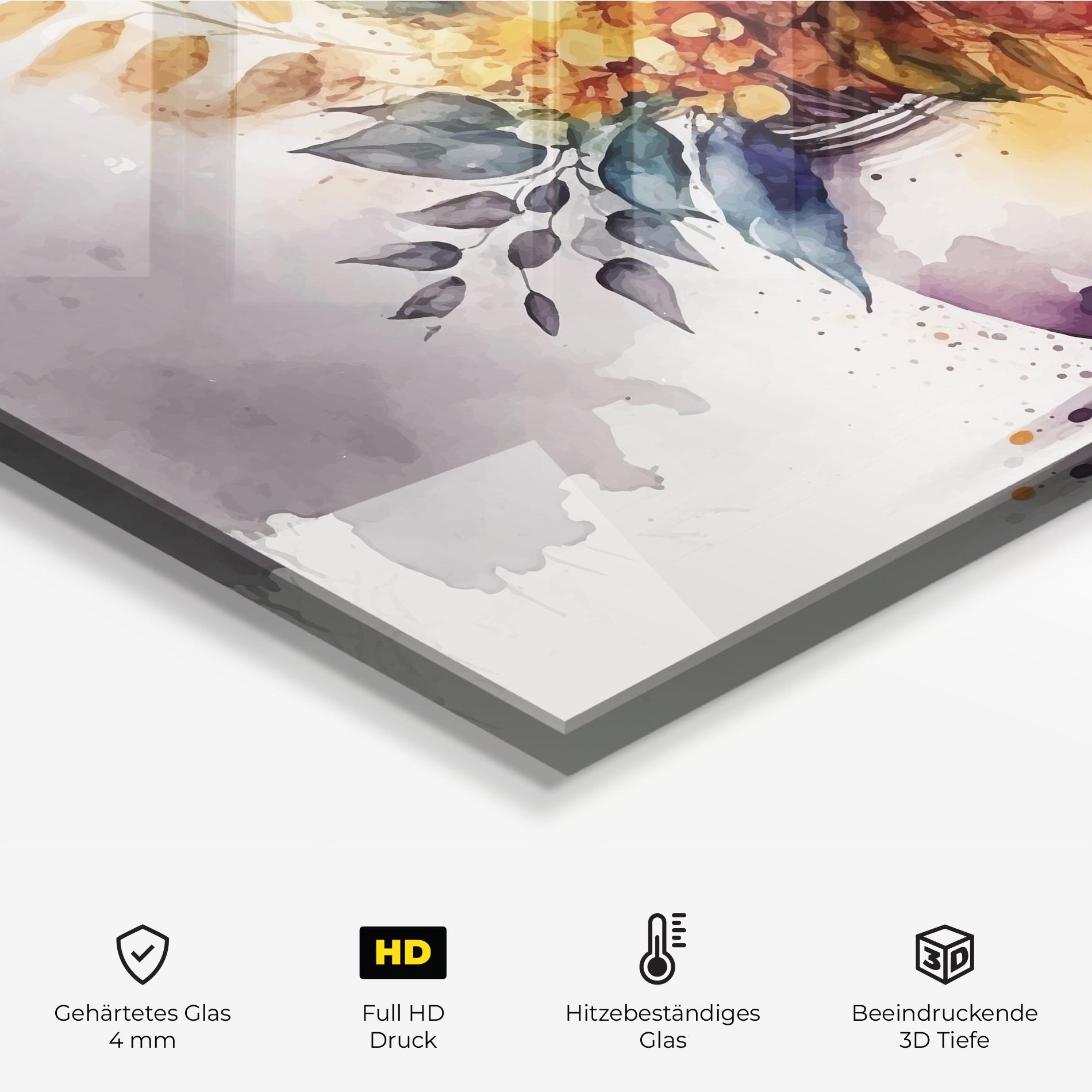 Küchenrückwand Glas Yellow Purple Vase mockup 2