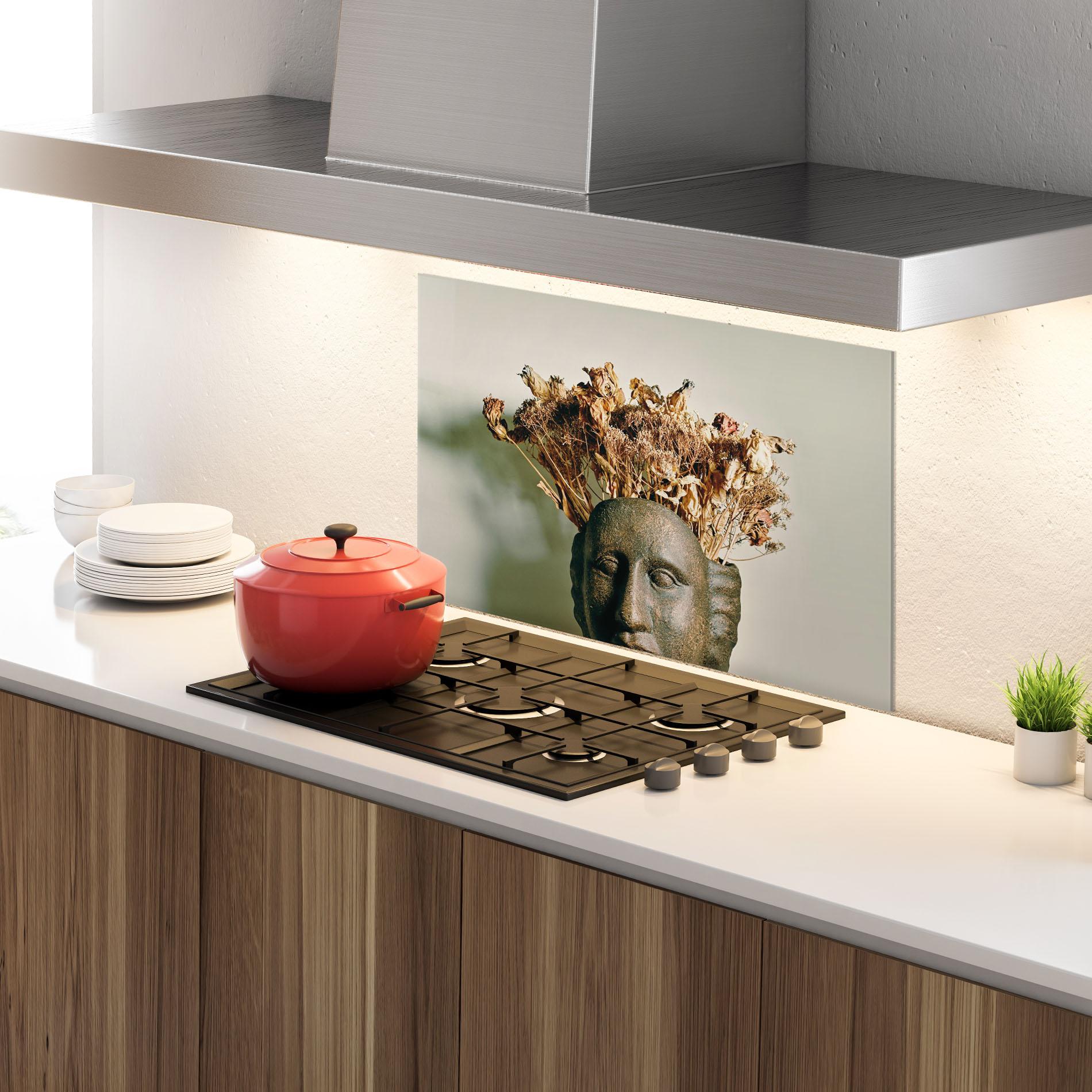Küchenrückwand Glas Face Vase mockup 4