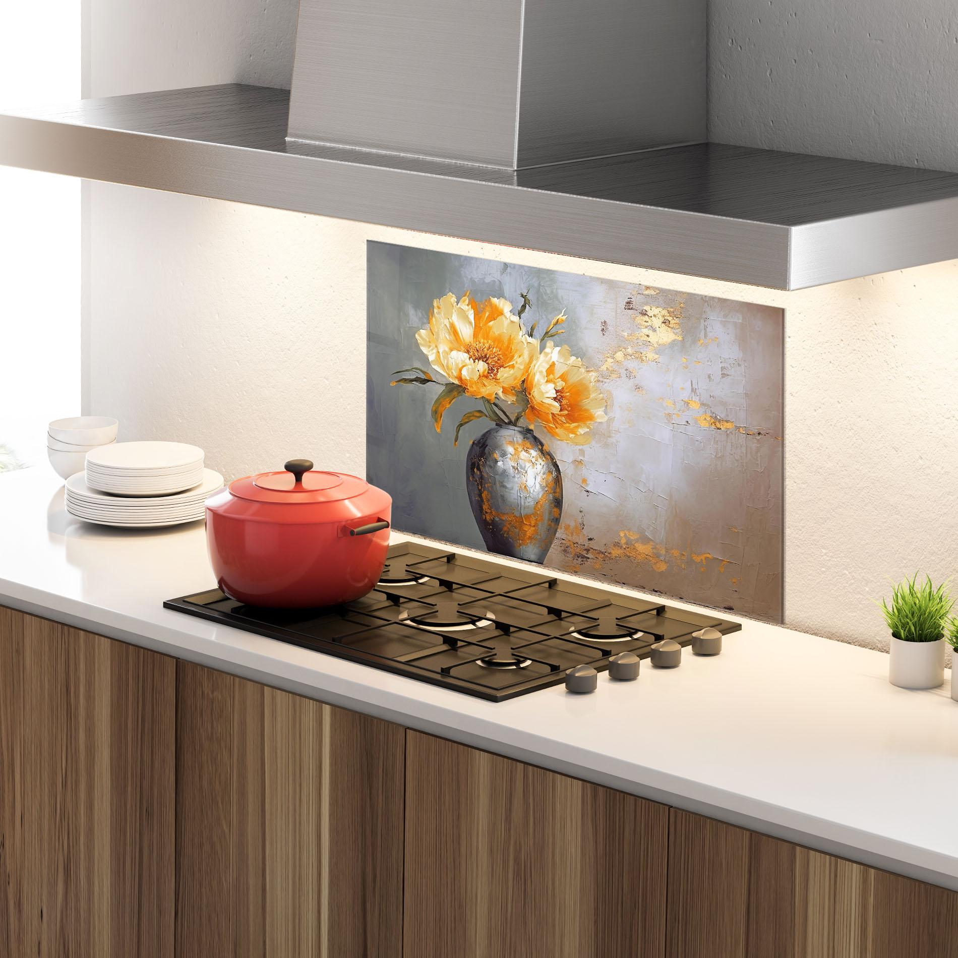 Küchenrückwand Glas Grey Painting Vase mockup 4