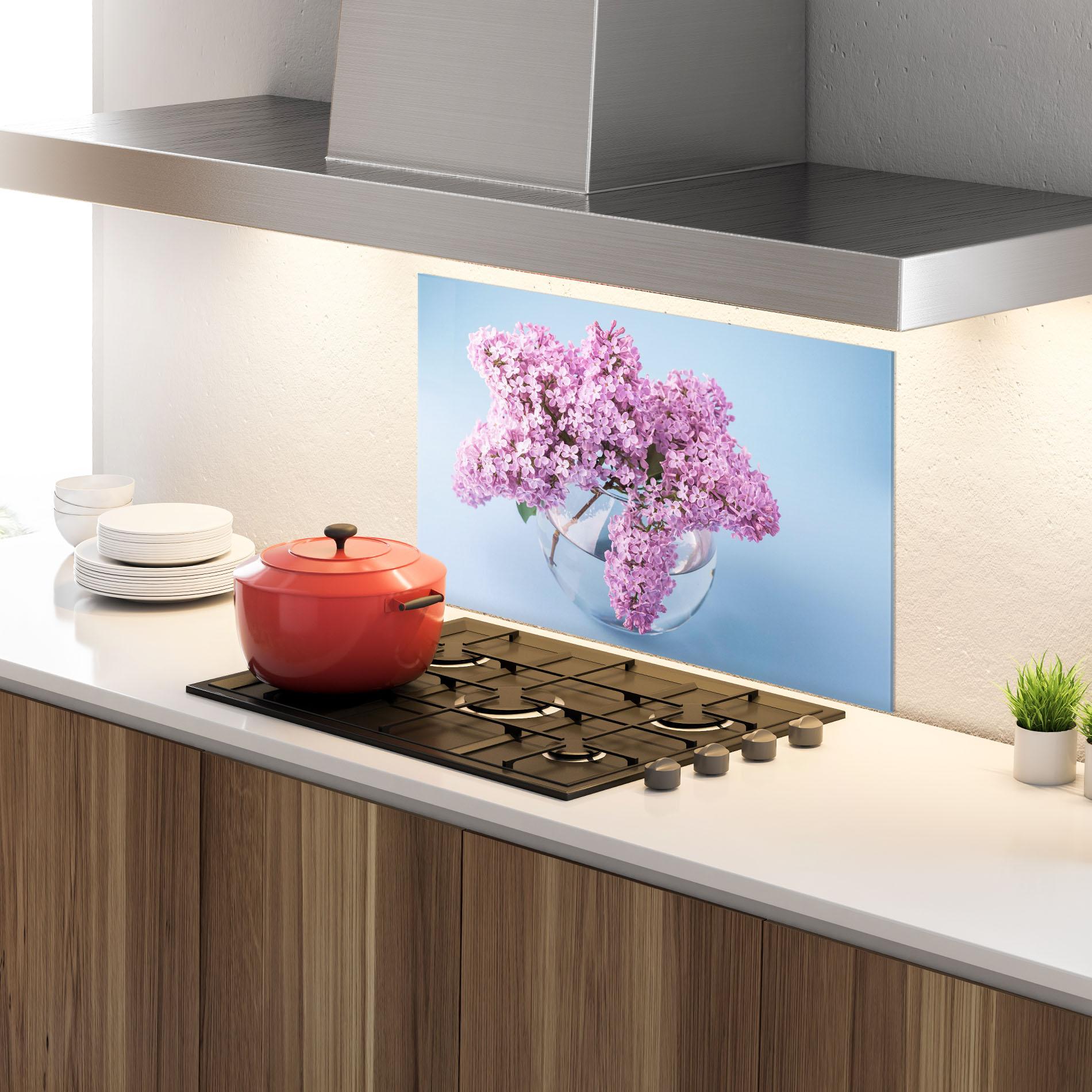 Küchenrückwand Glas Lilac Flower mockup 4