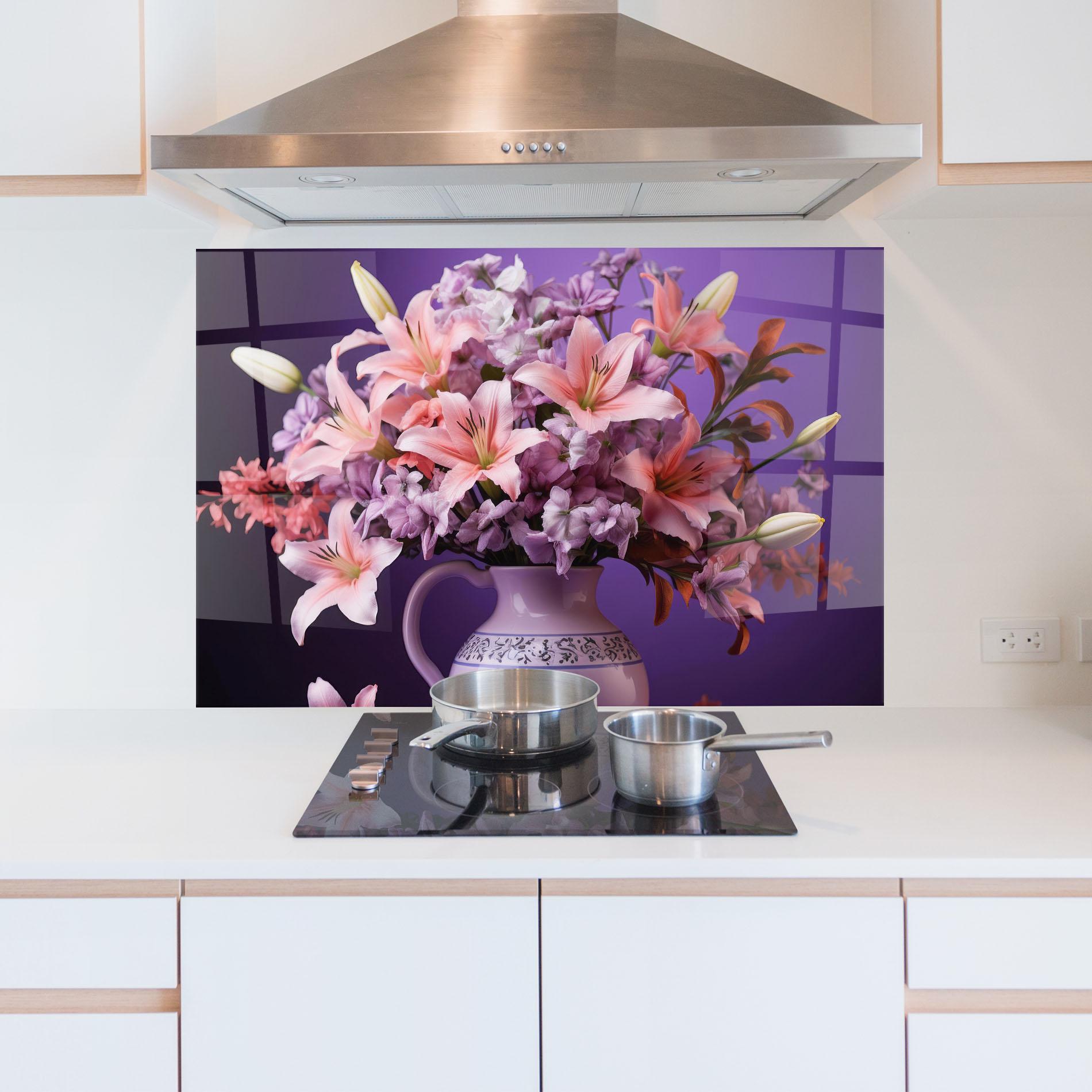 Küchenrückwand Glas Cute Purple Vase mockup 5