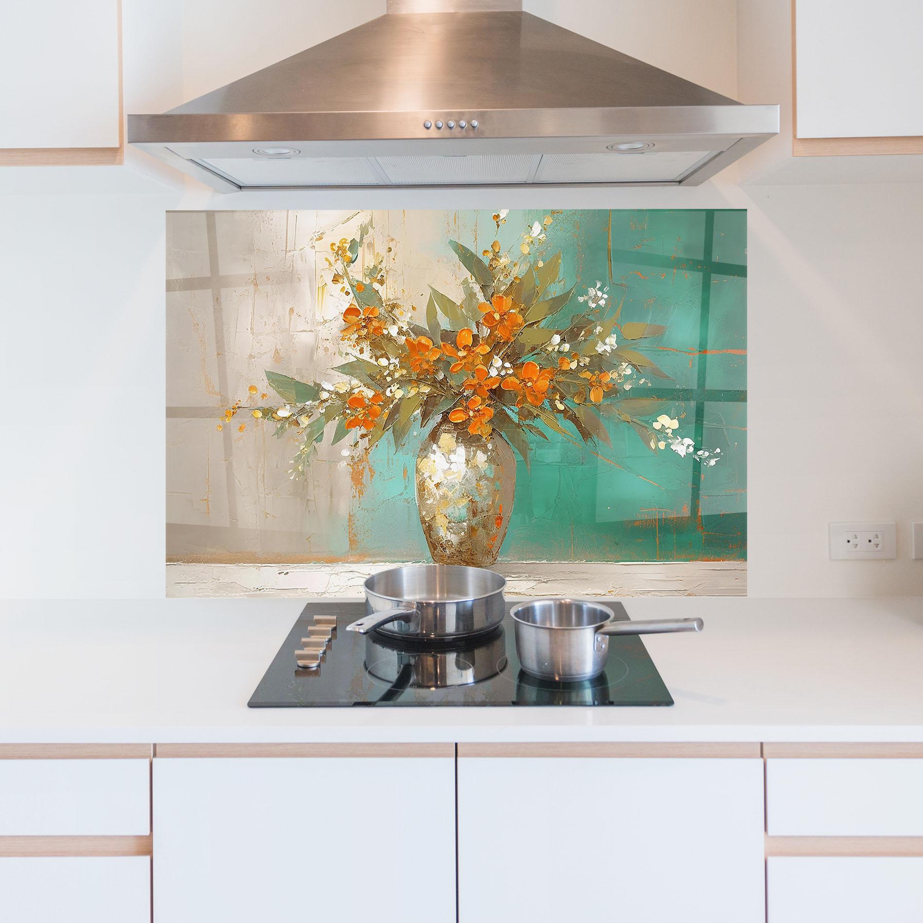 Küchenrückwand Glas Grey Vase Orange mockup 5