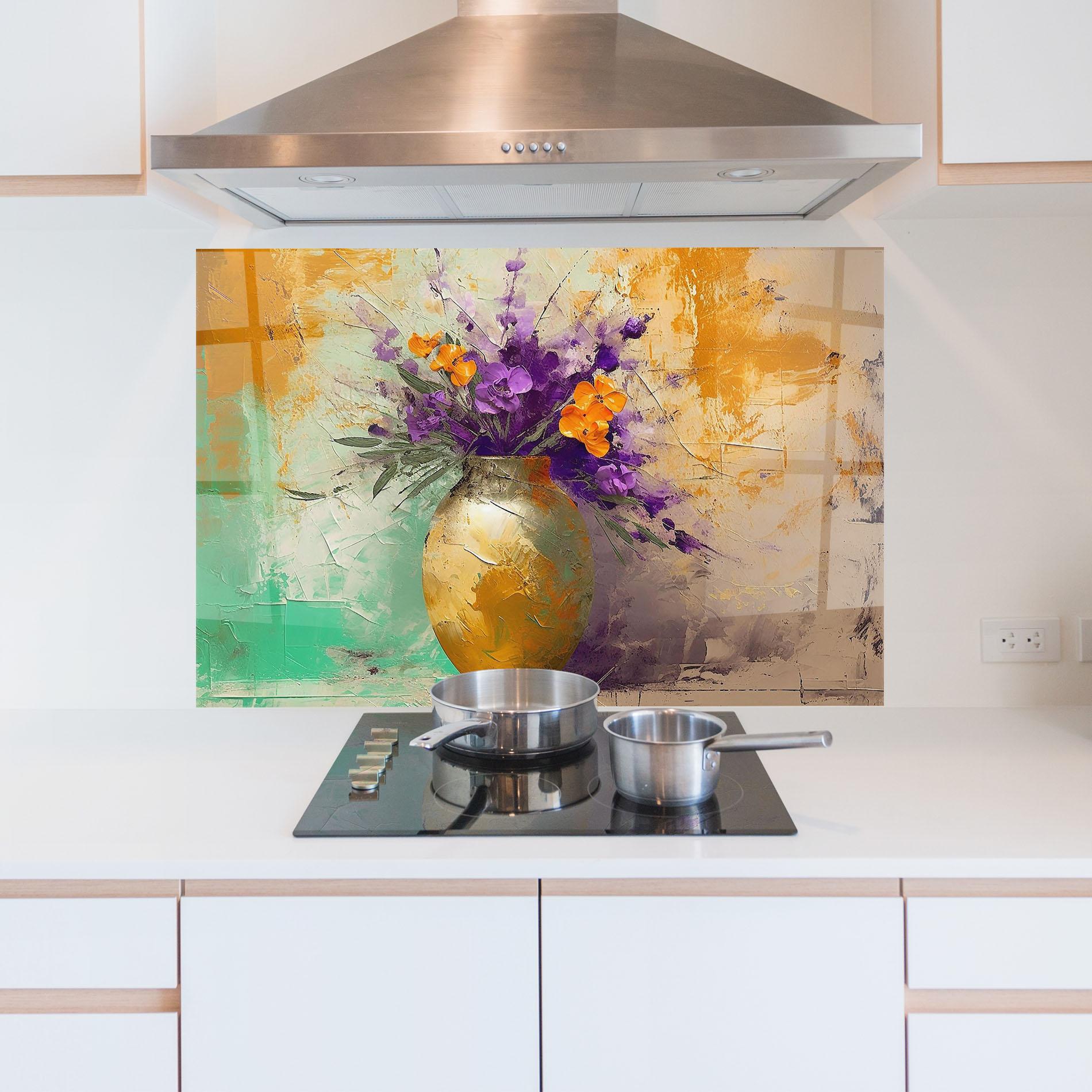 Küchenrückwand Glas Purple Orange Plant Vase mockup 5