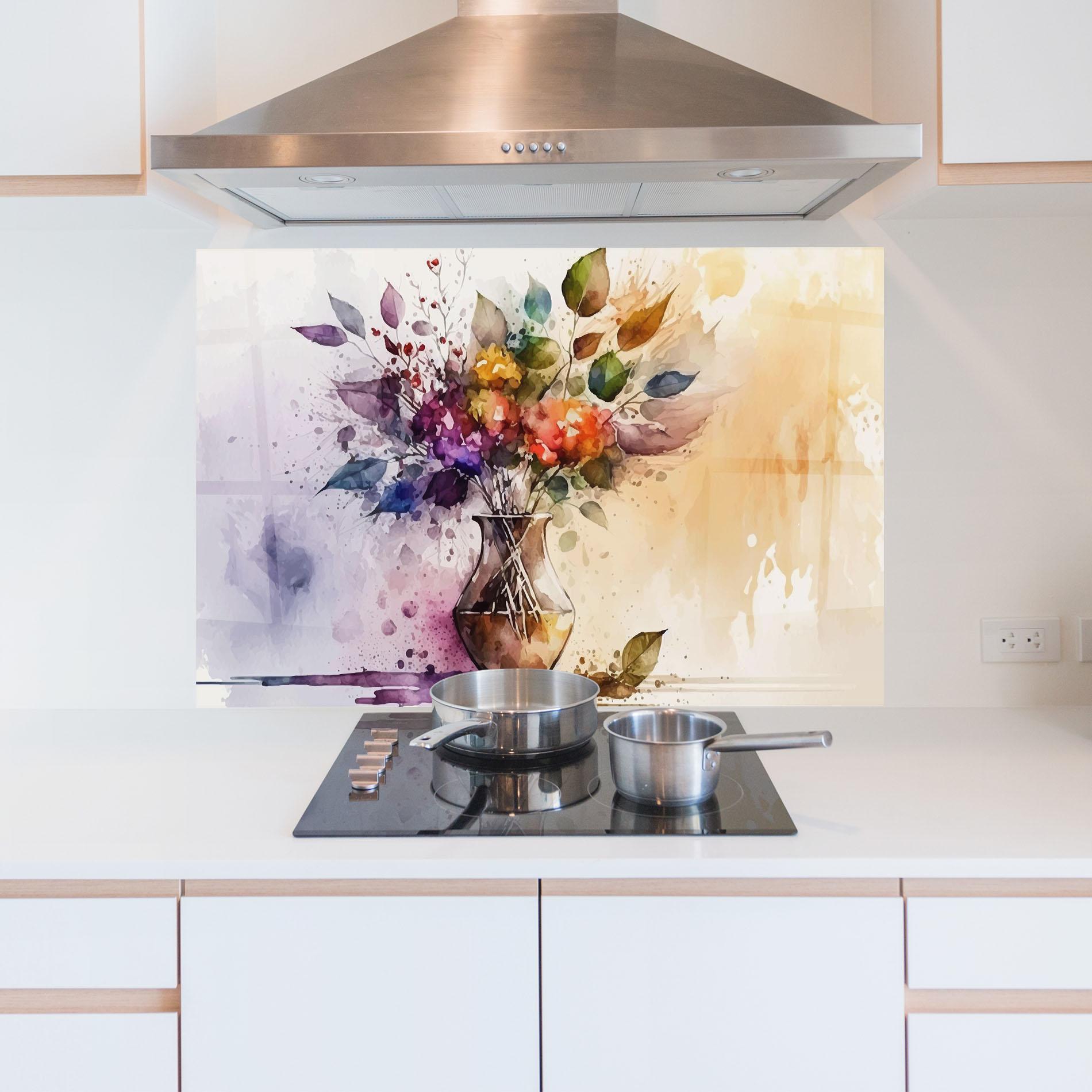 Küchenrückwand Glas Purple Orange Vase mockup 5