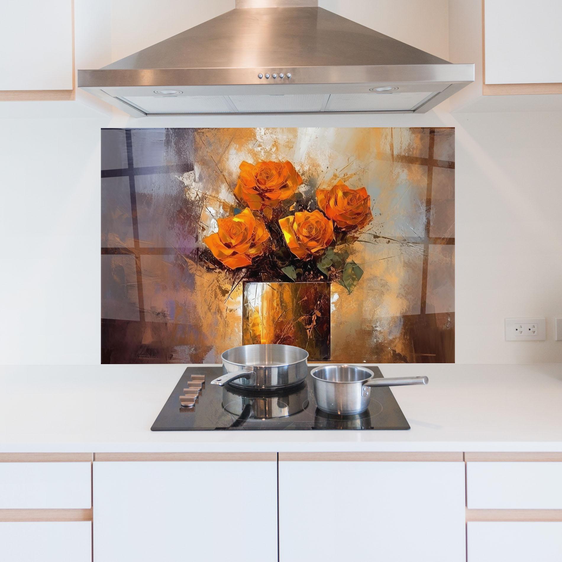Küchenrückwand Glas Vase Orange Rose mockup 5