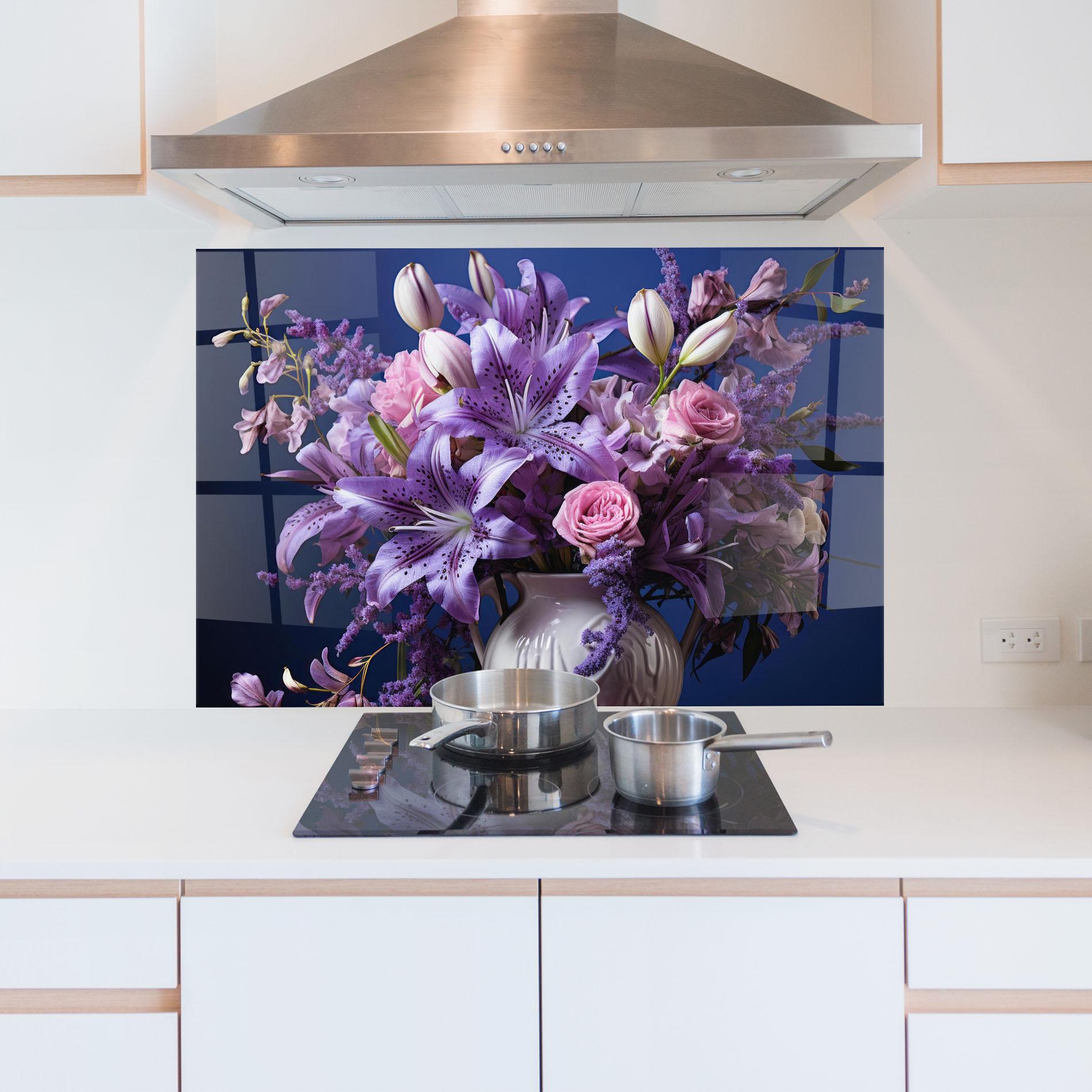 Küchenrückwand Glas Vase Purple Flower mockup 5