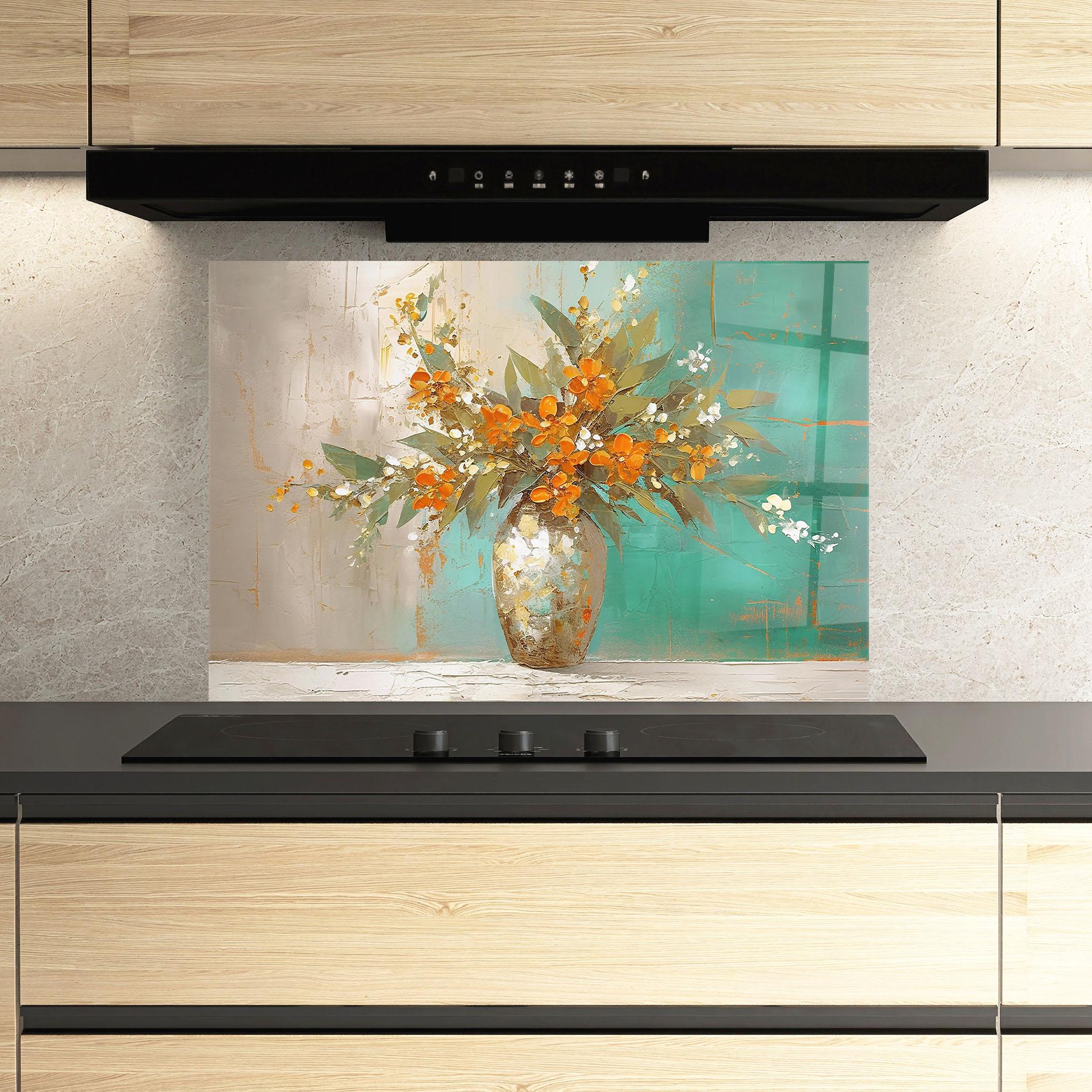 Küchenrückwand Glas Grey Vase Orange mockup 3