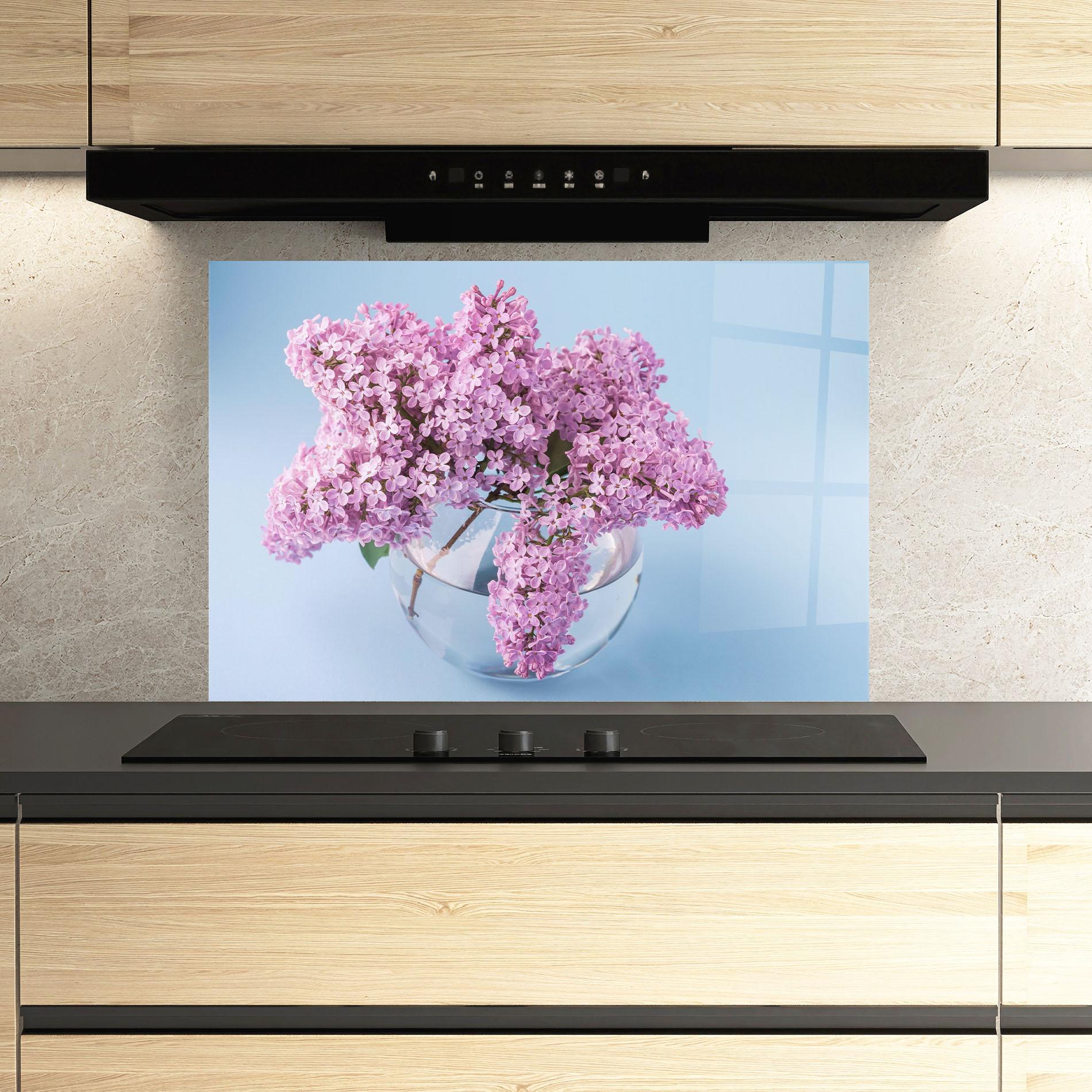 Küchenrückwand Glas Lilac Flower mockup 3
