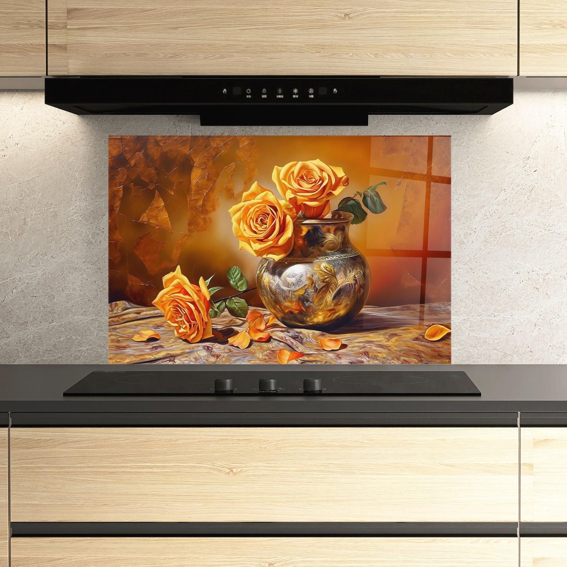 Küchenrückwand Glas Orange Roses Vase mockup 3