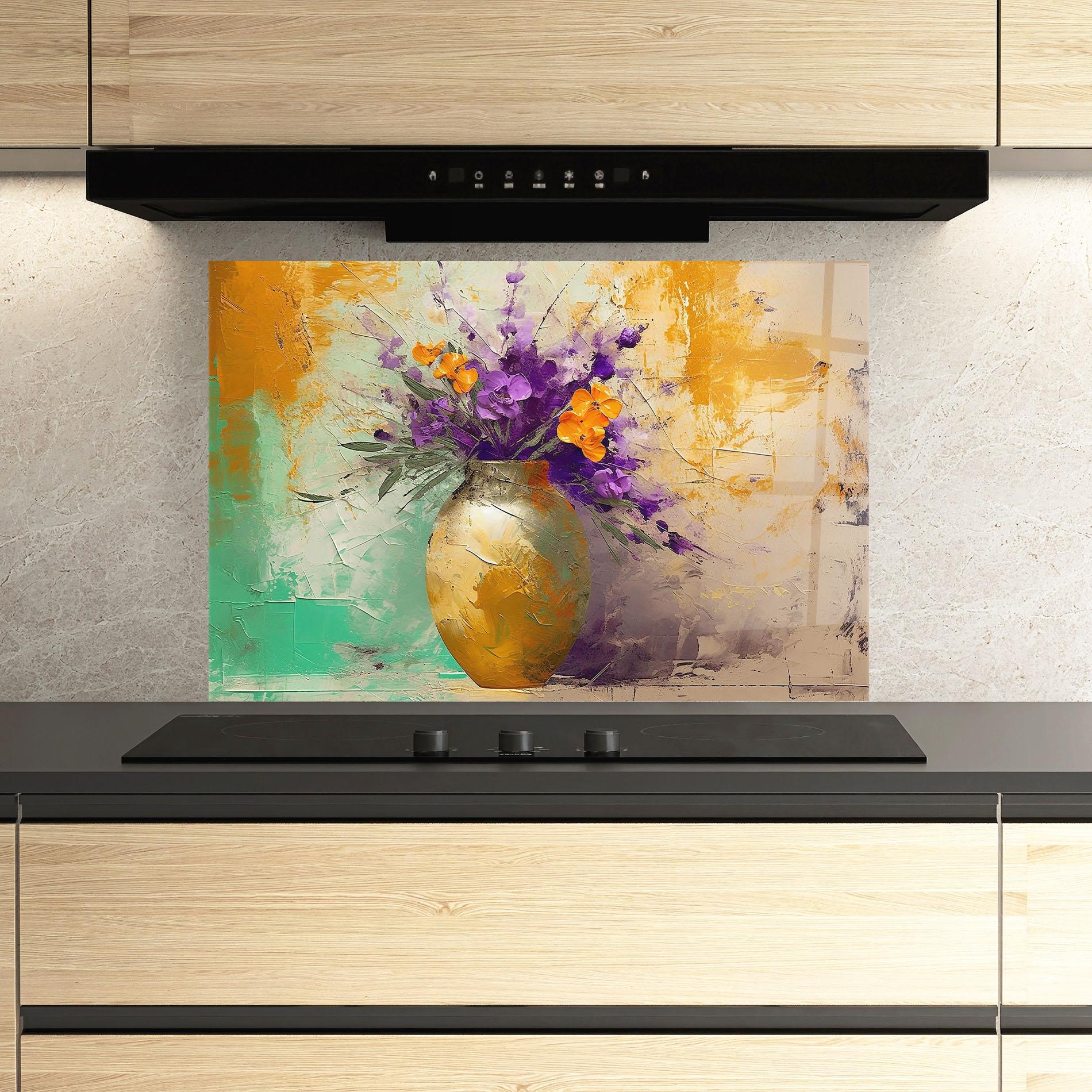 Küchenrückwand Glas Purple Orange Plant Vase mockup 3