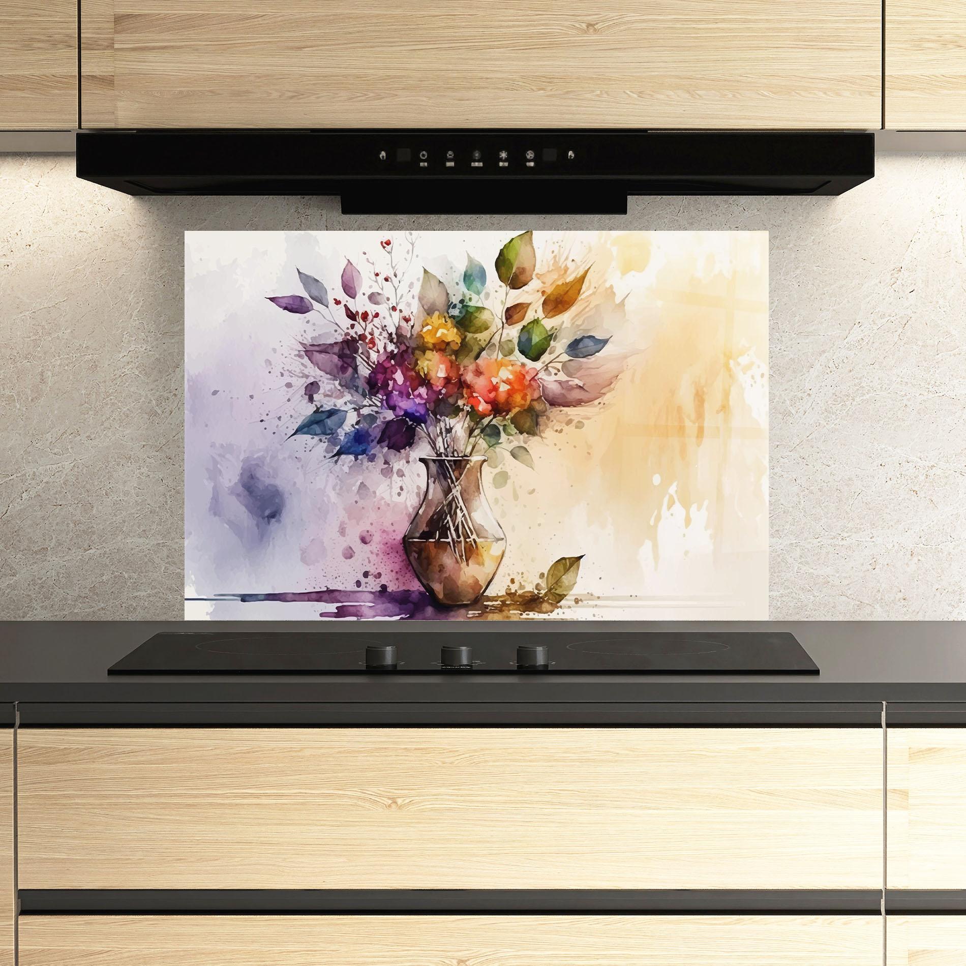 Küchenrückwand Glas Purple Orange Vase mockup 3